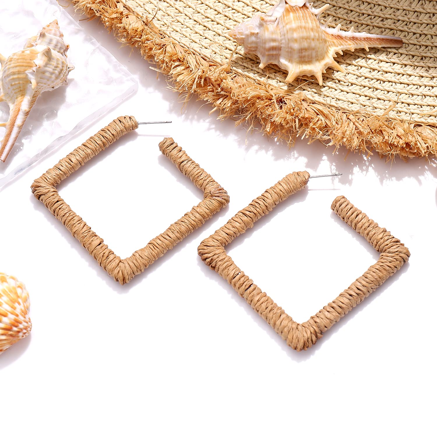 Handmade Bohemian Rattan Earrings for Women – Lightweight Geometric Woven Hoop Drop Dangle Earrings | Perfect for Summer Festivals, Beach Vacations & Boho Chic Outfits