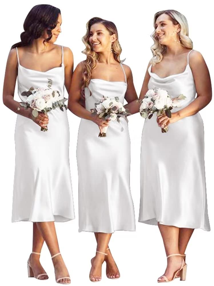Elegant Short Satin Bridesmaid Dresses for Wedding - Cowl Neck Prom Dresses & Tea Length Formal Gowns for Women | Perfect for Weddings, Parties & Special Occasions