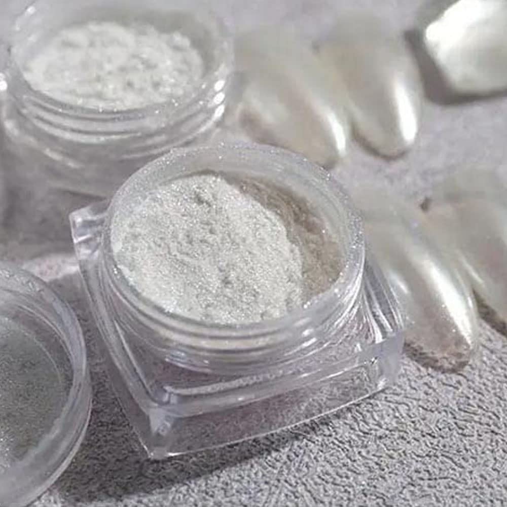 **White Pearl Chrome Nail Powder - Mirror Effect Aurora Glitter for Holographic Nail Art | DIY Mermaid Pearl & Neon Ice Dust | Perfect for Manicures, Nail Extensions & Salon Decorations**