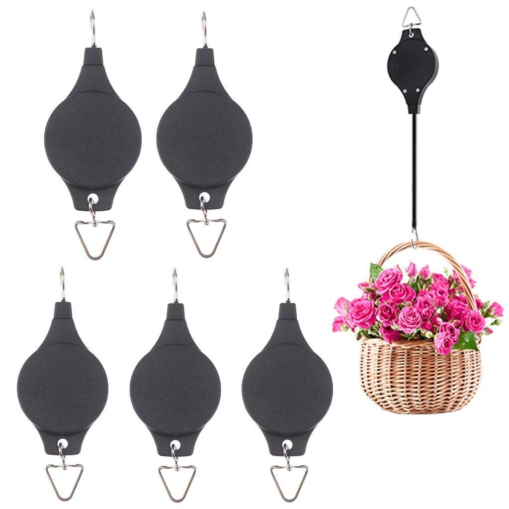 5-Pack Retractable Plant Pulley Hanger - Adjustable Hanging Basket Hook with Rope Clip for Plants, Pots & Bird Feeders - Easy Reach & Pull Down System for Balcony, Garden & Indoor Decor