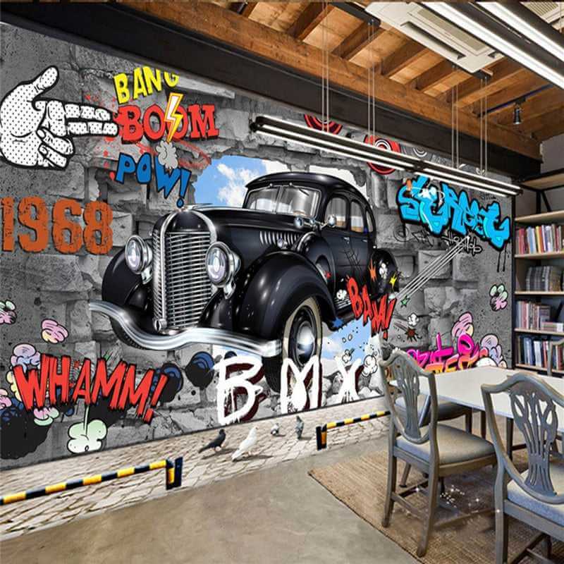 Street Racing Adventure 3D Graffiti Wallpaper - High Quality Peel & Stick Wall Decal for Bedroom, Gaming Room & Man Cave Decor