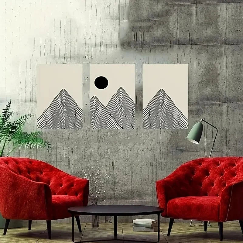 3-Piece Geometric Mountain & Sun Landscape Metal Wall Art - Ready to Hang Modern Home Decor for Living Room, Bedroom & Office