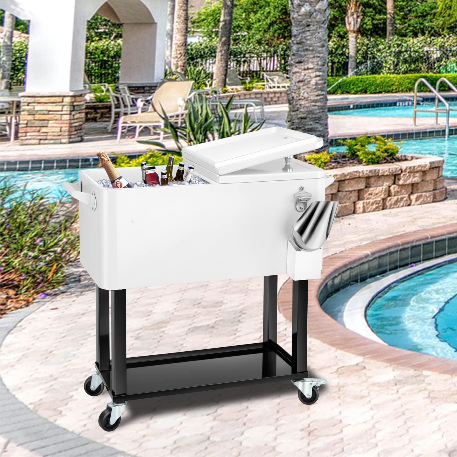 EDOSTORY 80 Quart Rolling Cooler with Wheels - Heavy Duty Outdoor Ice Chest for Camping, Beach, Tailgating & Backyard Parties - Includes Ice Scoop & Beverage Storage - Perfect for Picnics, BBQs and Outdoor Events