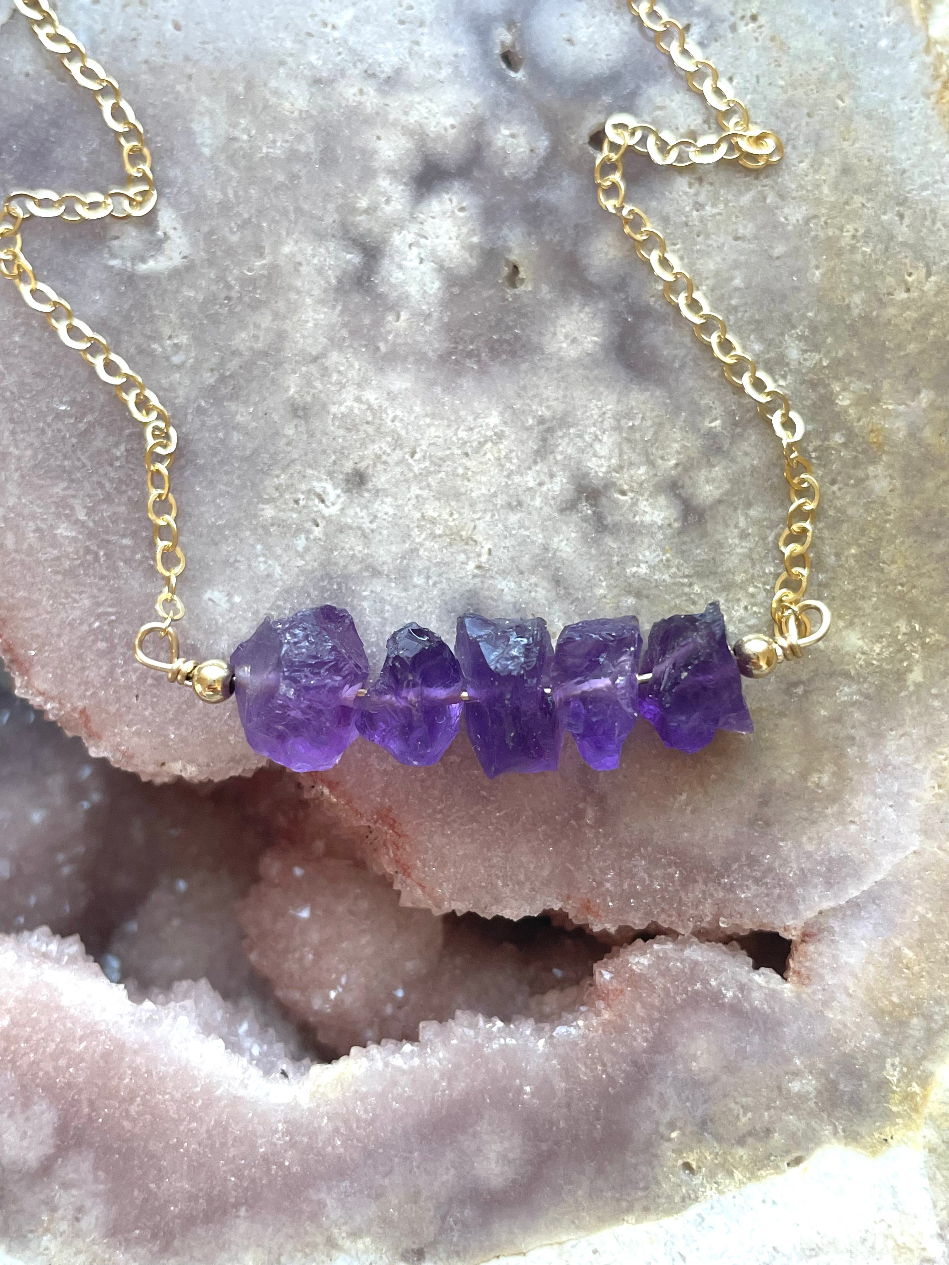 Natural Raw Amethyst Necklace - February Birthstone Crystal Jewelry for Women | Spiritual Healing, Meditation & Everyday Elegance