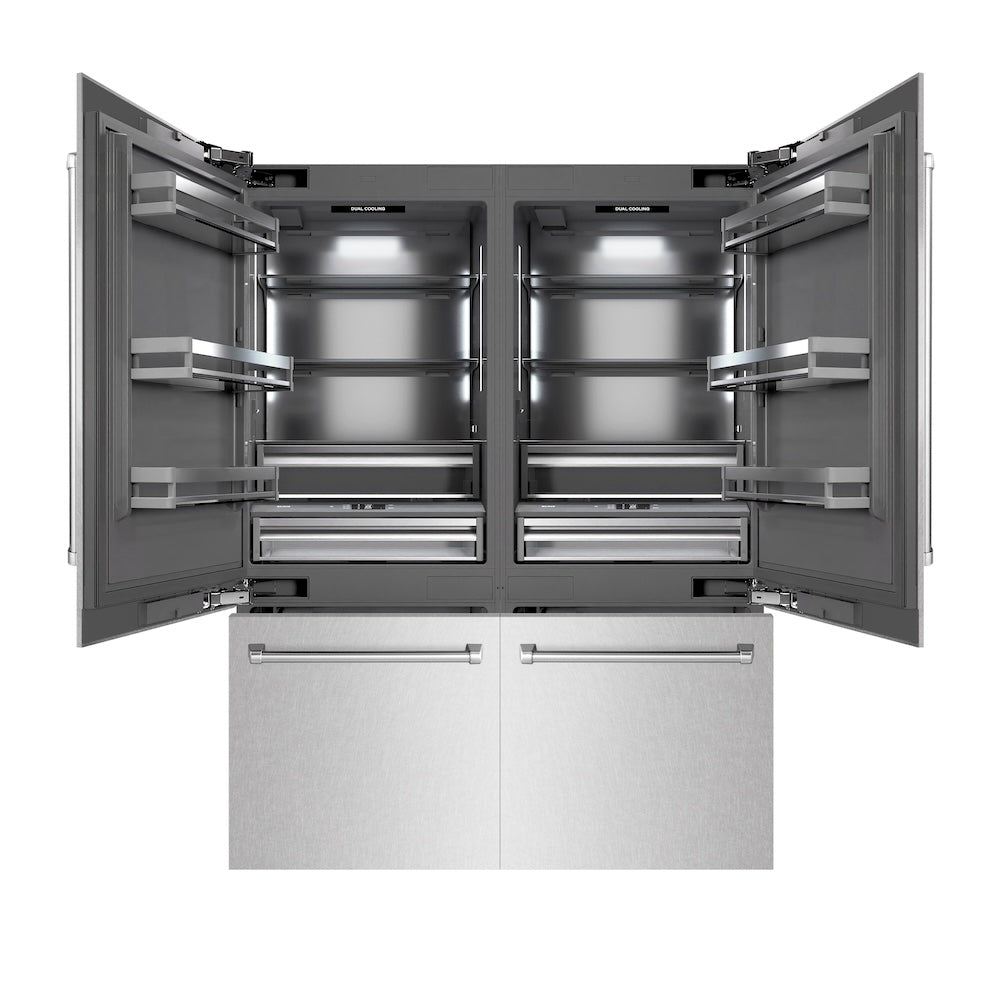 ZLINE 60-Inch 32.2 cu ft French Door Built-In Bottom Freezer Refrigerator with Water Dispenser & Ice Maker - Satin Stainless Steel & Graphite Gray Interior (GRBIV SN 60) for Modern Kitchen & Open Concept Homes