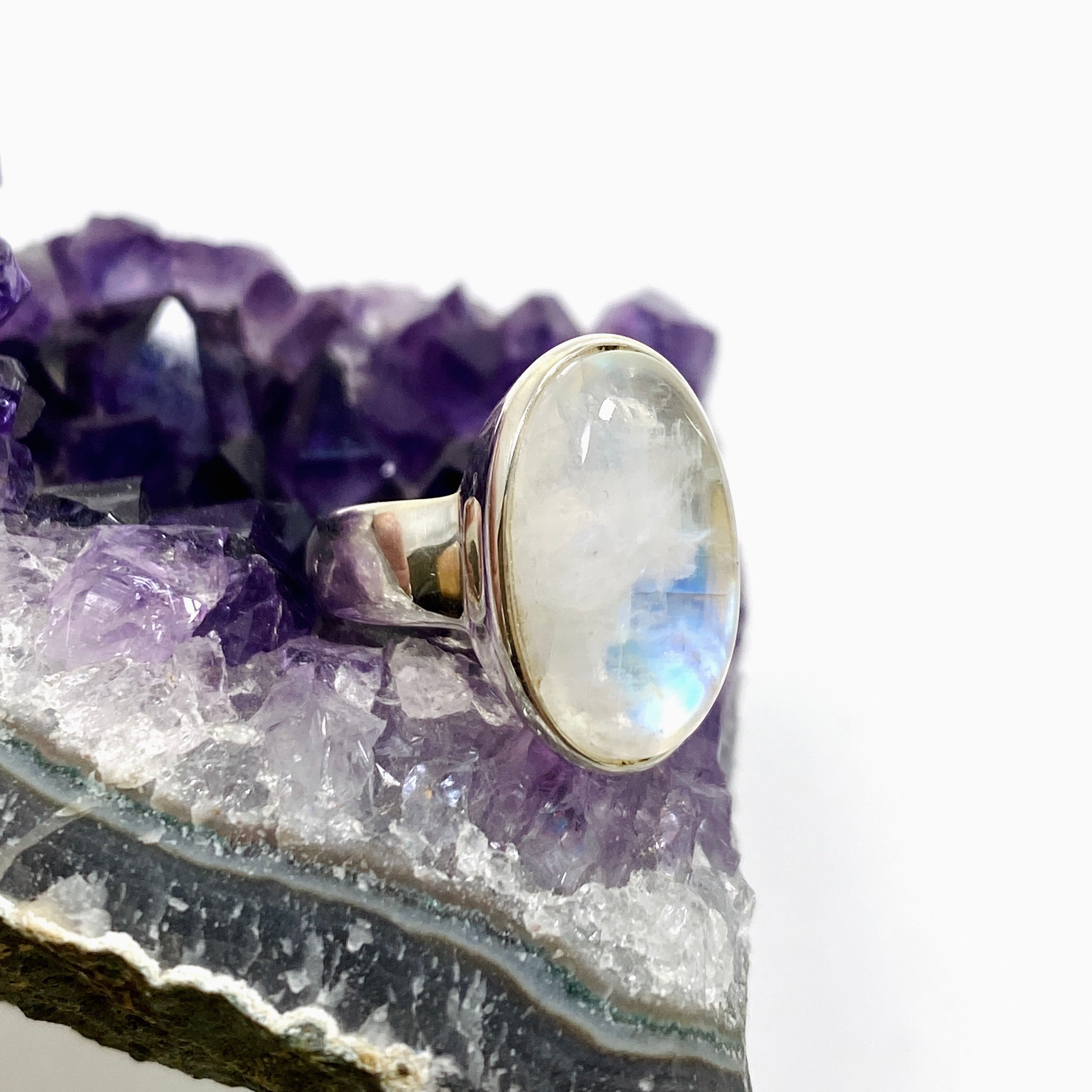 Moonstone Oval Cabochon Ring Size 4.5 PRGJ643 - Elegant Sterling Silver Jewelry for Women, Perfect for Weddings, Parties & Everyday Wear