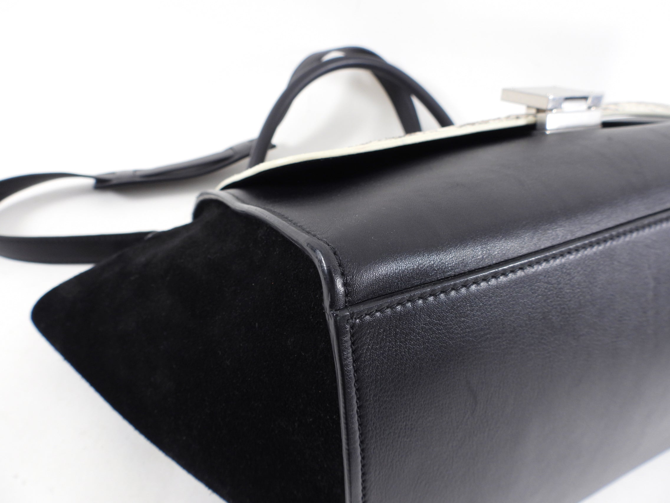 Celine Black Leather and Suede Exotic Trapeze Handbag for Women | Luxury Designer Crossbody Bag for Evening Parties, Date Night & Special Occasions