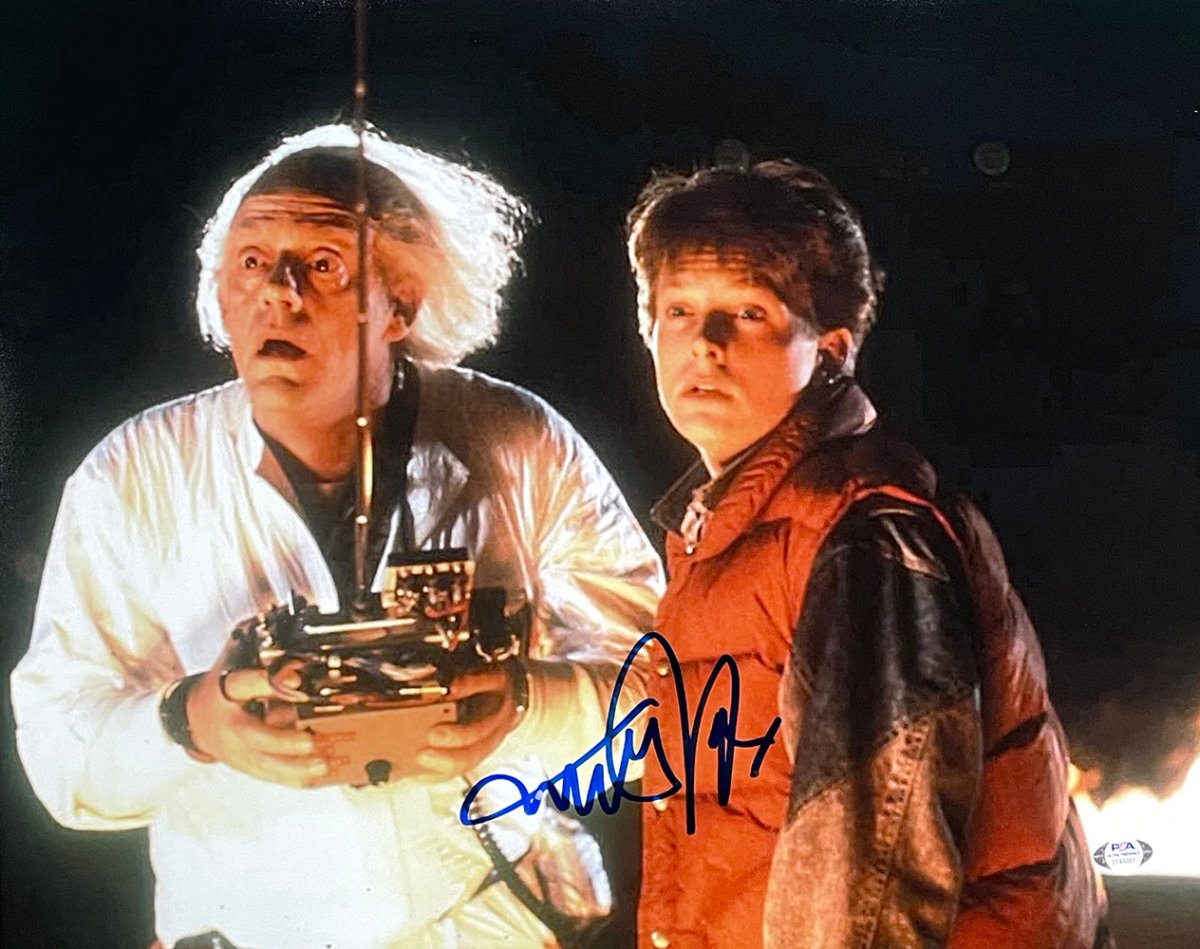 Michael J. Fox Autographed 16x20 Back to the Future Movie Photo with Delorean Remote - PSA Certified Memorabilia for Collectors & Film Fans - Perfect for Home Theater Decor & Gift for Sci-Fi Lovers