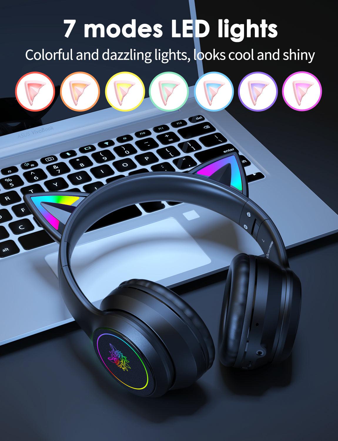 Onikuma B90 RGB Cat Ear Bluetooth 5.0 Wireless Gaming Headset with Microphone - Lightweight Over-Ear Headphones for PC, PS4, Xbox, Mobile Gaming - Perfect for Streaming, Esports & Late-Night Gaming Sessions