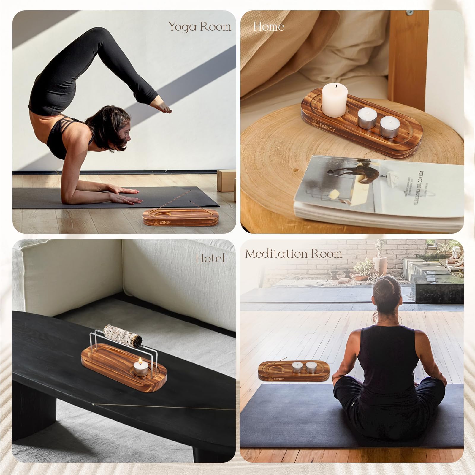 Handmade Palo Santo & Sage Burner - 4-in-1 Incense Stick Holder, Candle Stand & Natural Wood Burner - Spiritual Meditation Gift for Yoga, Home Decor & Aromatherapy