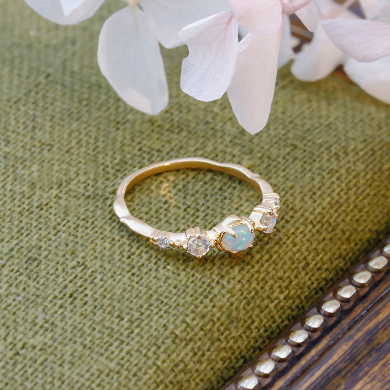 Opal and Moonstone Birthstone Ring - 5 Stone Stackable Ring for Women | HJZB 351 | Perfect for Birthdays, Anniversaries, and Special Occasions