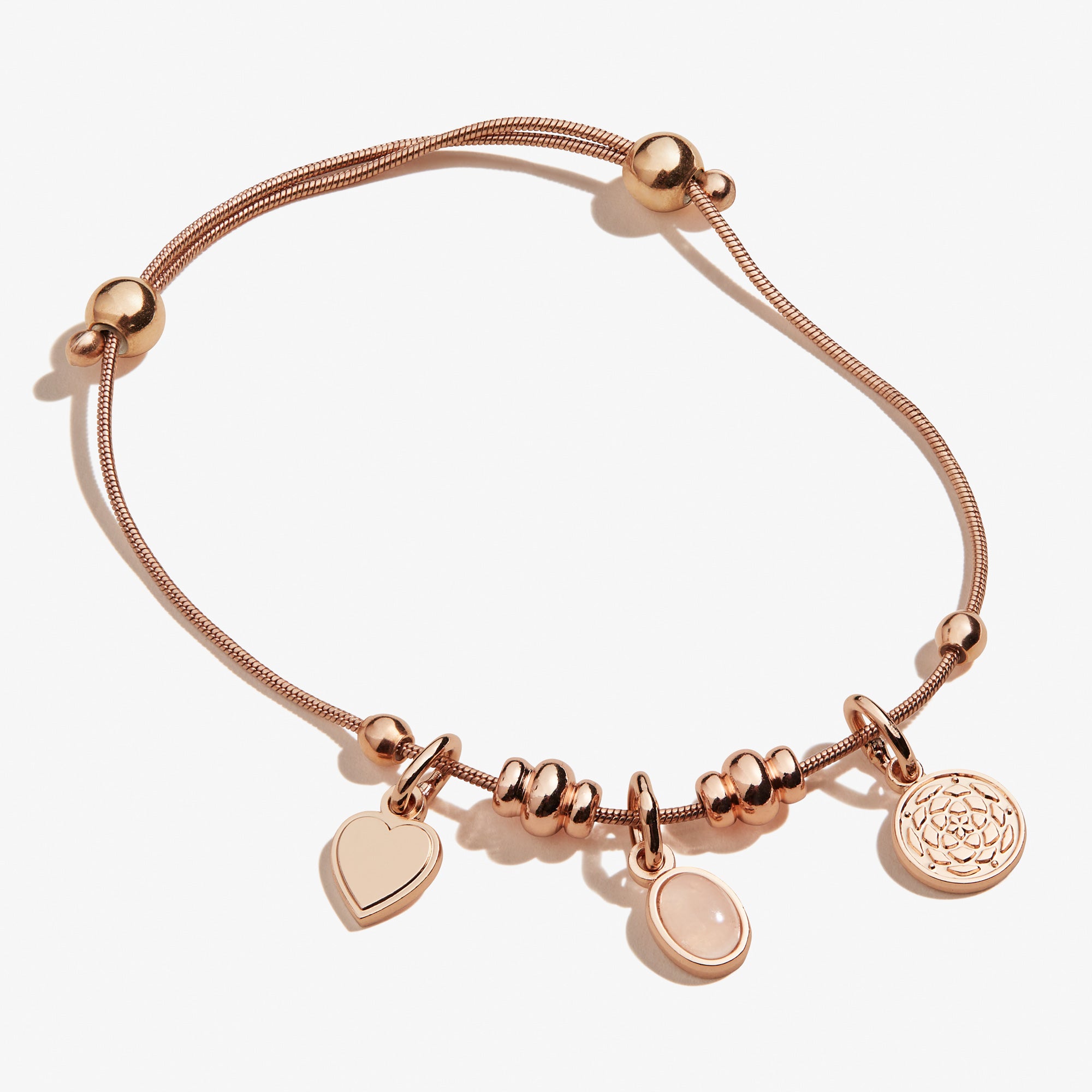 Heart & Rose Quartz Gemstone Multi-Charm Bracelet for Women - Elegant Healing Crystal Jewelry for Love, Self-Care & Positive Energy