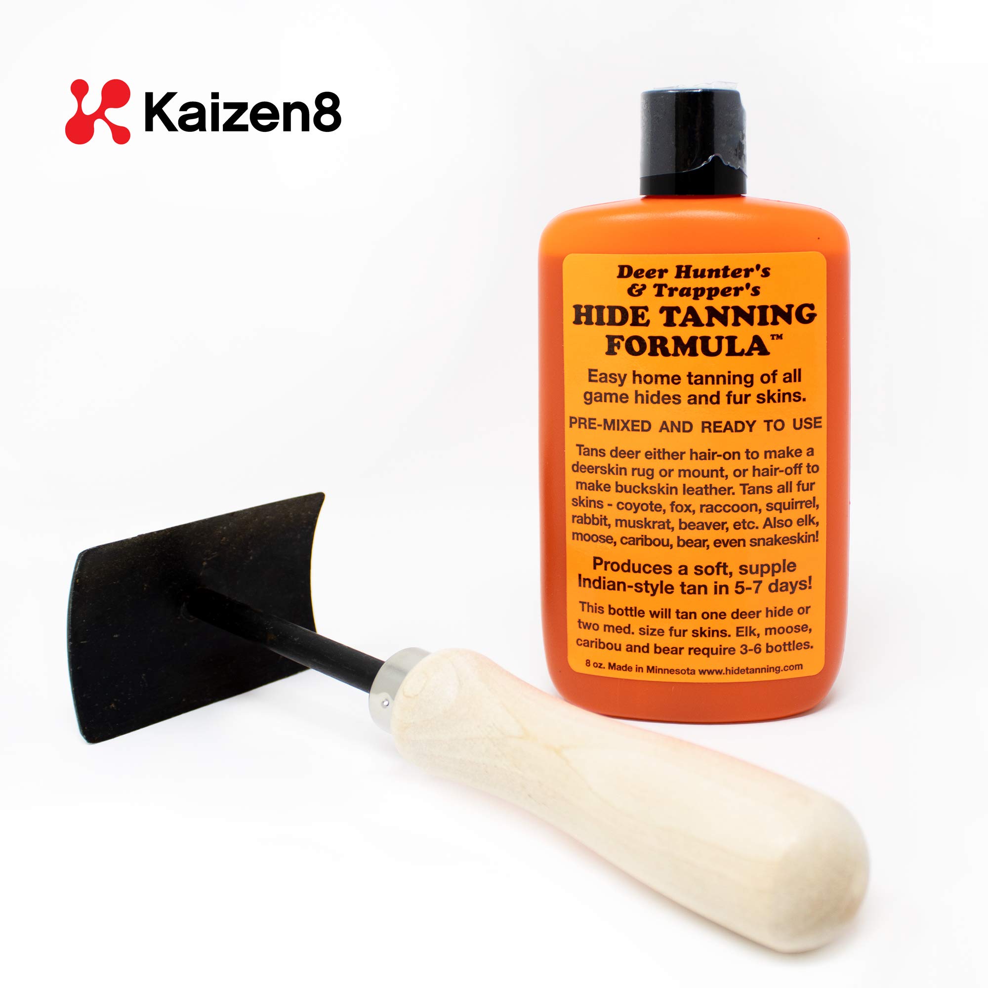 Premium Hide Tanning Formula & Professional Fleshing Tool Kit - Kaizen8 | Complete Leather Crafting Solution for DIY Taxidermy, Hunting Trophies & Leatherworking Projects