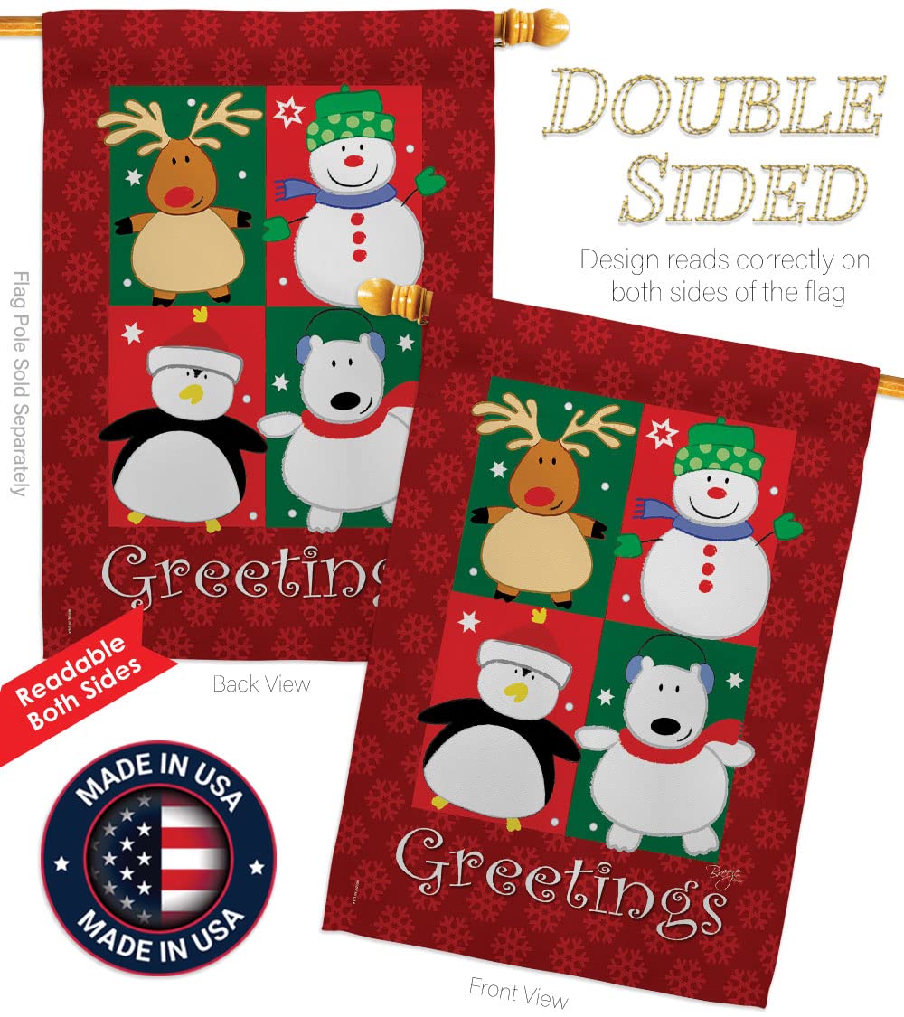 Winter Christmas Decorative Flag Set w/Flagpole - Breeze Decor FK114063-BO for Holiday Home & Garden Decor