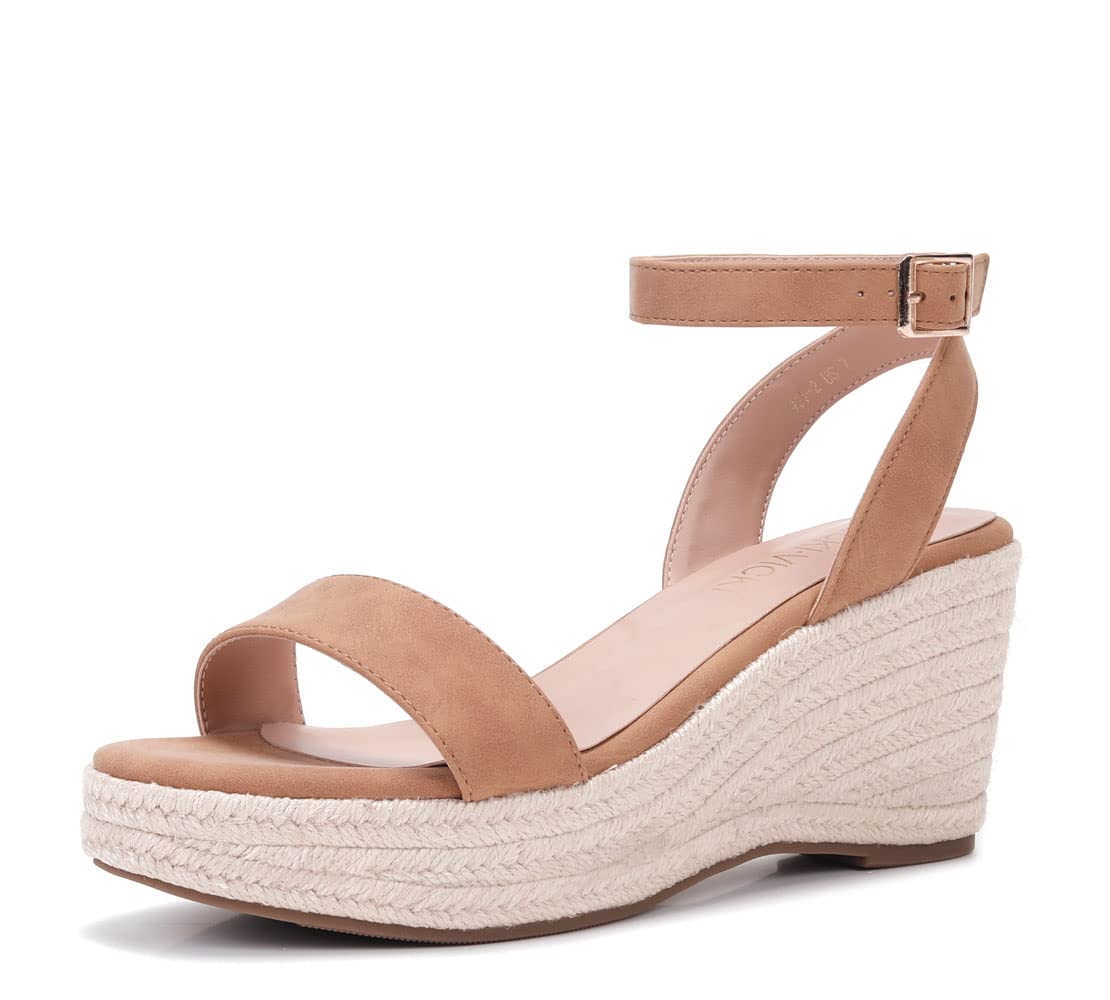 VICKI Women's Summer Wedge Espadrilles Sandals with Ankle Strap - Open Toe Platform Sandals for Beach, Vacation & Casual Outfits