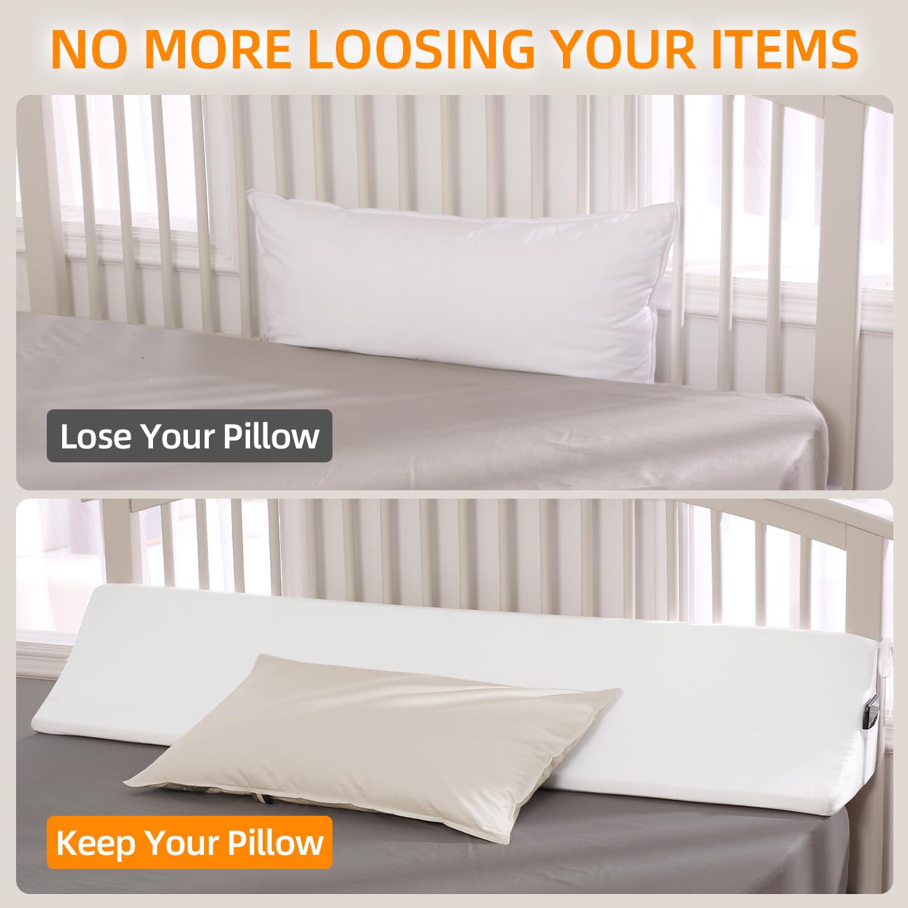 USlixury Adjustable 2-in-1 Headboard Pillow Queen Size - CertiPUR-US Foam Bed Gap Filler for Different Size Gaps, Firm Wedge Pillow with Curved Design & Side Pockets - Perfect for Reading, Watching TV, or Preventing Items from Falling Behind Bed