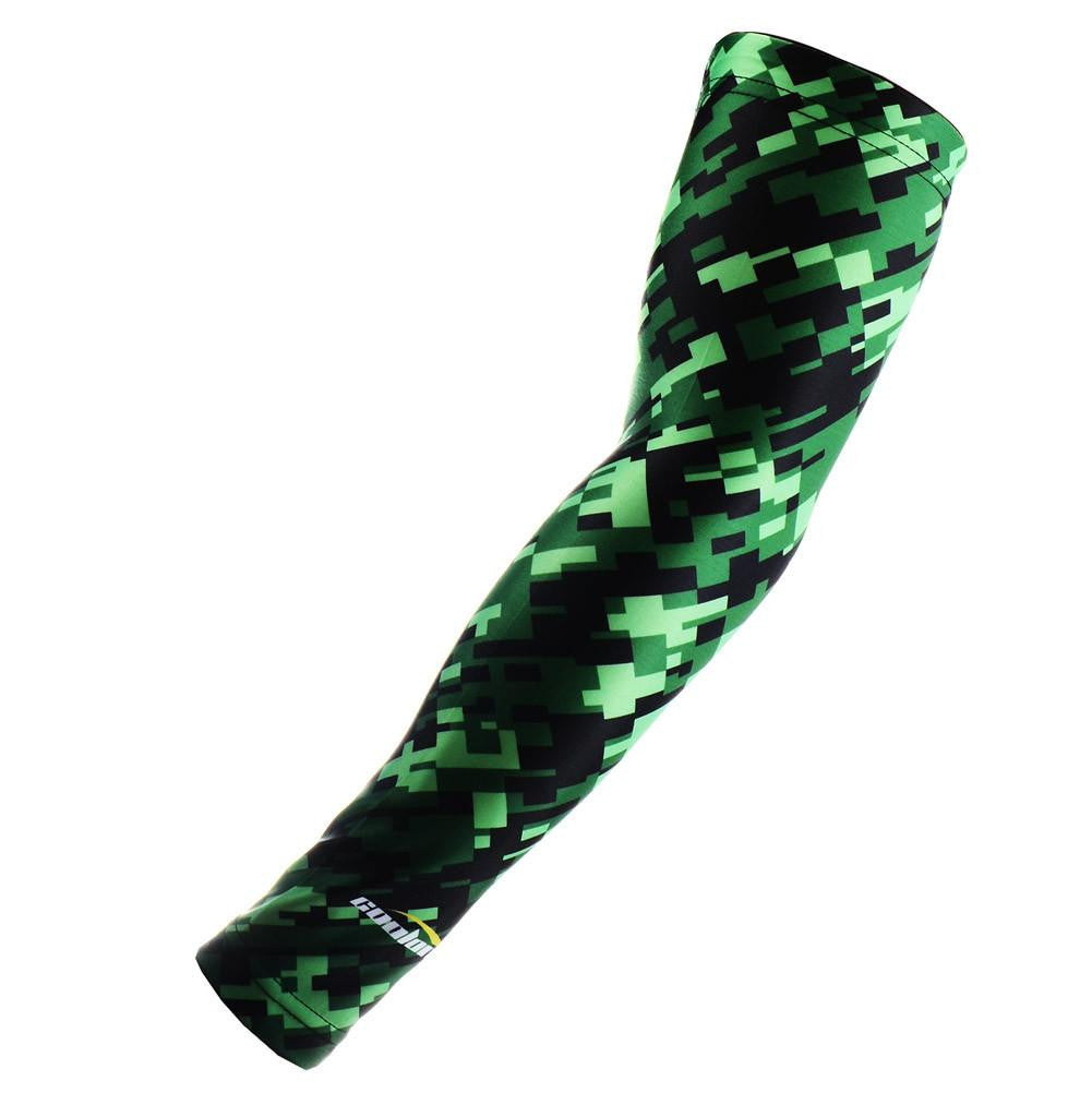 Digital Camo Green Black Compression Arm Sleeves for Men & Women - UV Protection, Sports, Running, Basketball, Cycling, Outdoor Activities