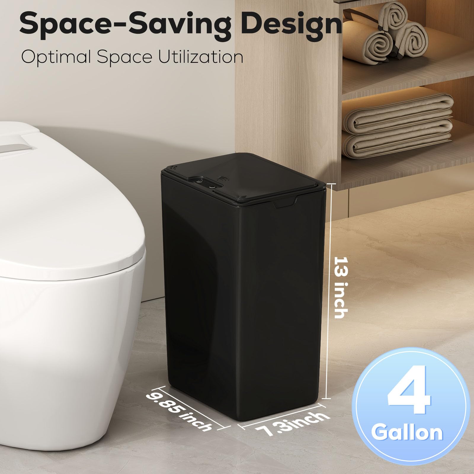 2-Pack Touchless Automatic Trash Can with Lid - 4 Gallon Slim Waterproof Motion Sensor Smart Garbage Bin for Bathroom, Bedroom, Office & Living Room | Hands-Free Waste Disposal Solution for Home & Workspaces