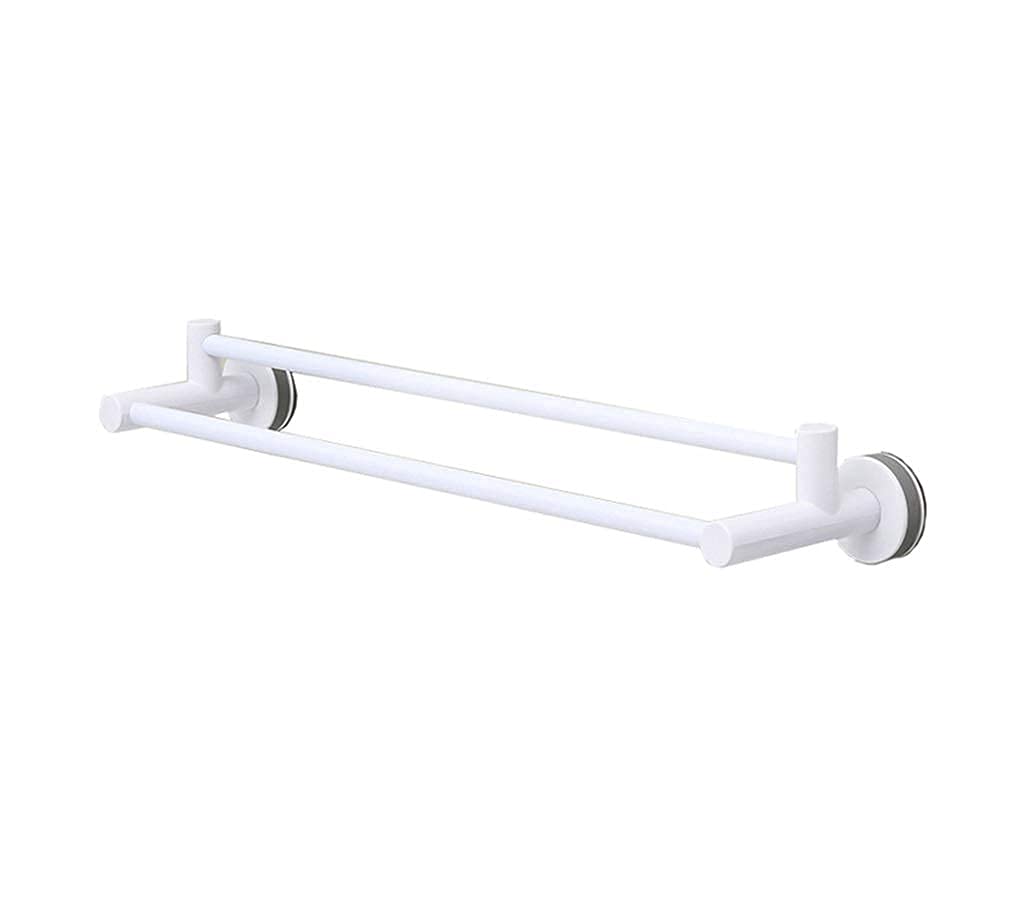 BOCbco 2-Bar Suction Cup Bathroom Towel Rack - 65cm White Wall-Mounted Towel Holder for Bathroom & Kitchen - Perfect for Small Spaces, Apartments, and Dorm Rooms