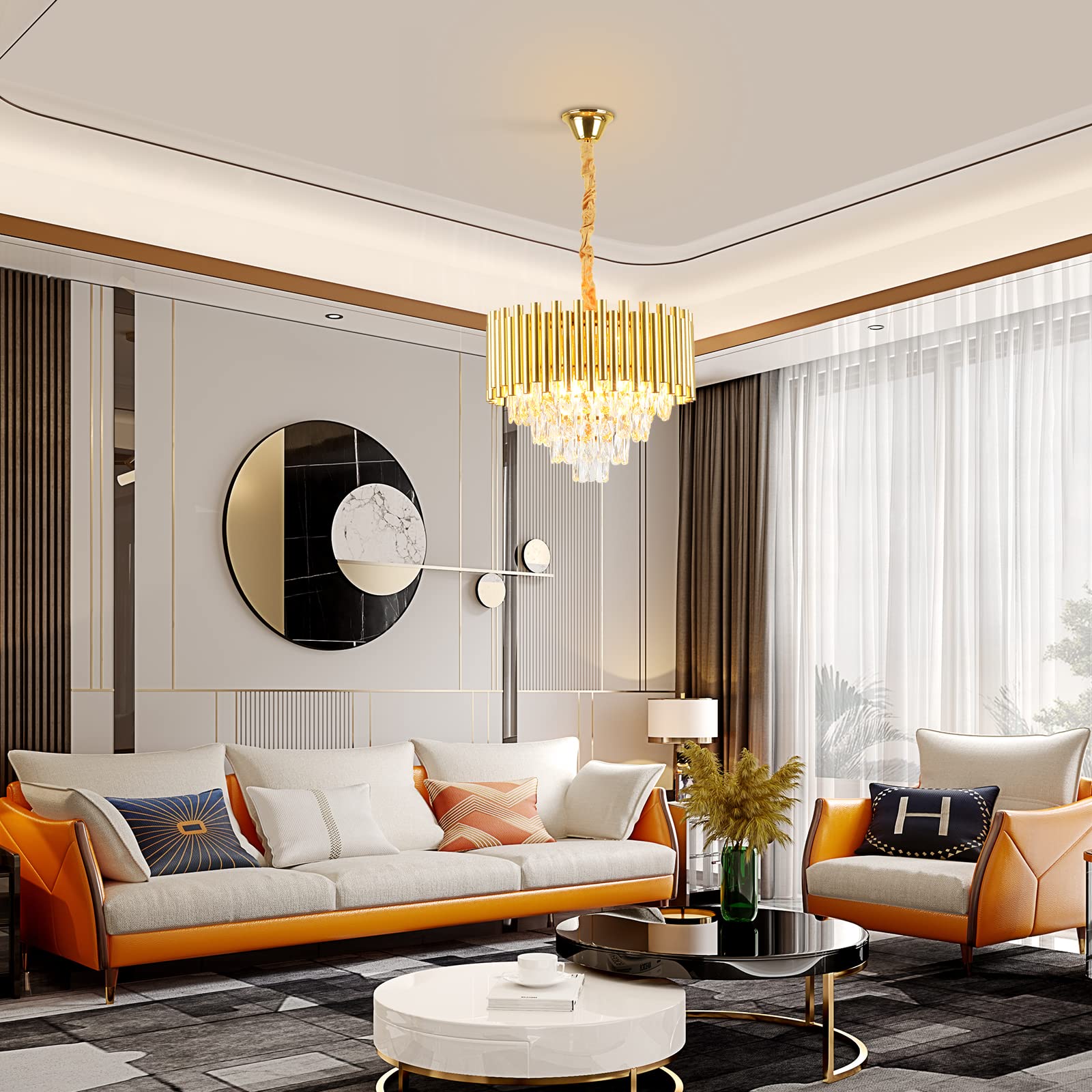 TFCFL Modern Crystal Chandelier Light - 4-Tier Raindrop Crystal Pendant Fixture, Flush Mount Ceiling Lighting for Dining Room, Living Room & Kitchen Island (E12 x 4 Lights) | Elegant Home Decor for Weddings, Restaurants & Luxury Interiors