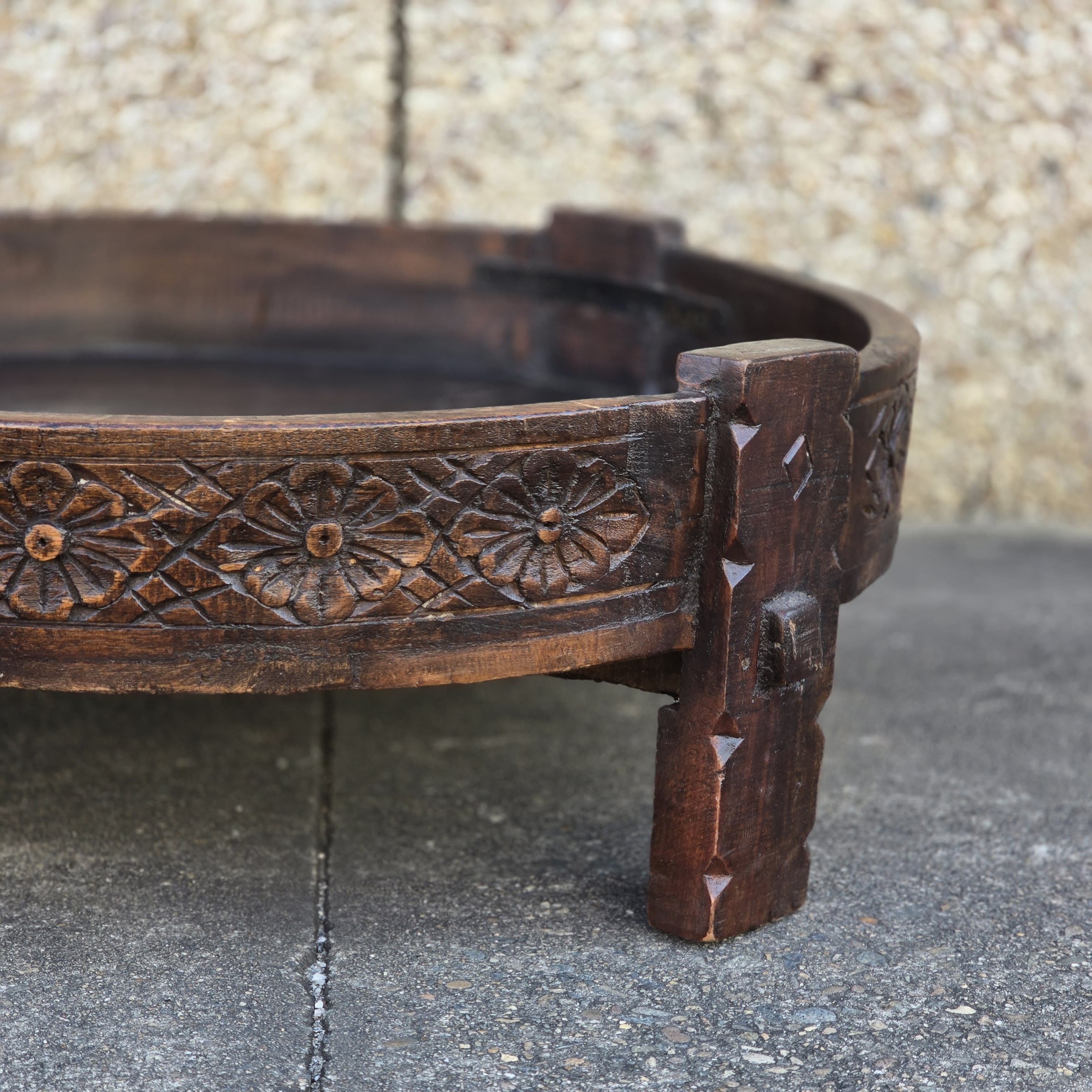 Handcrafted Solid Wood Indian Chakki Grinder Coffee Table - 30x30x10 Inches Rustic Home Decor for Living Room, Lounge & Office