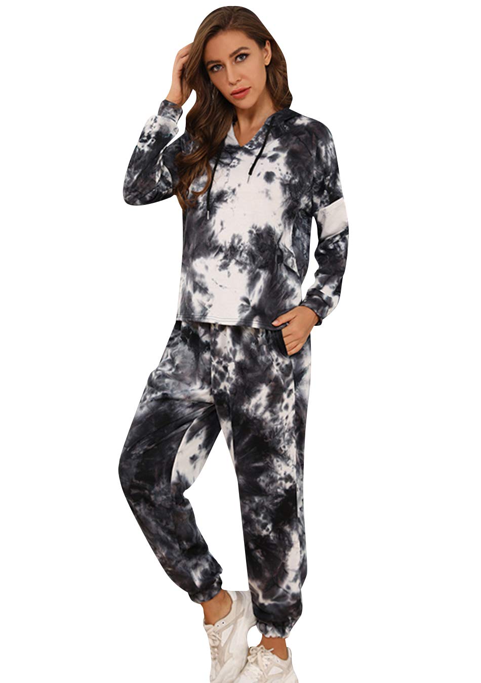 EFOFEI Women's Tie Dye Sweatsuit Set - Long Sleeve Pullover Sweatshirt & Drawstring Sweatpants with Pockets | Casual Loungewear for Home, Yoga, and Streetwear Fashion