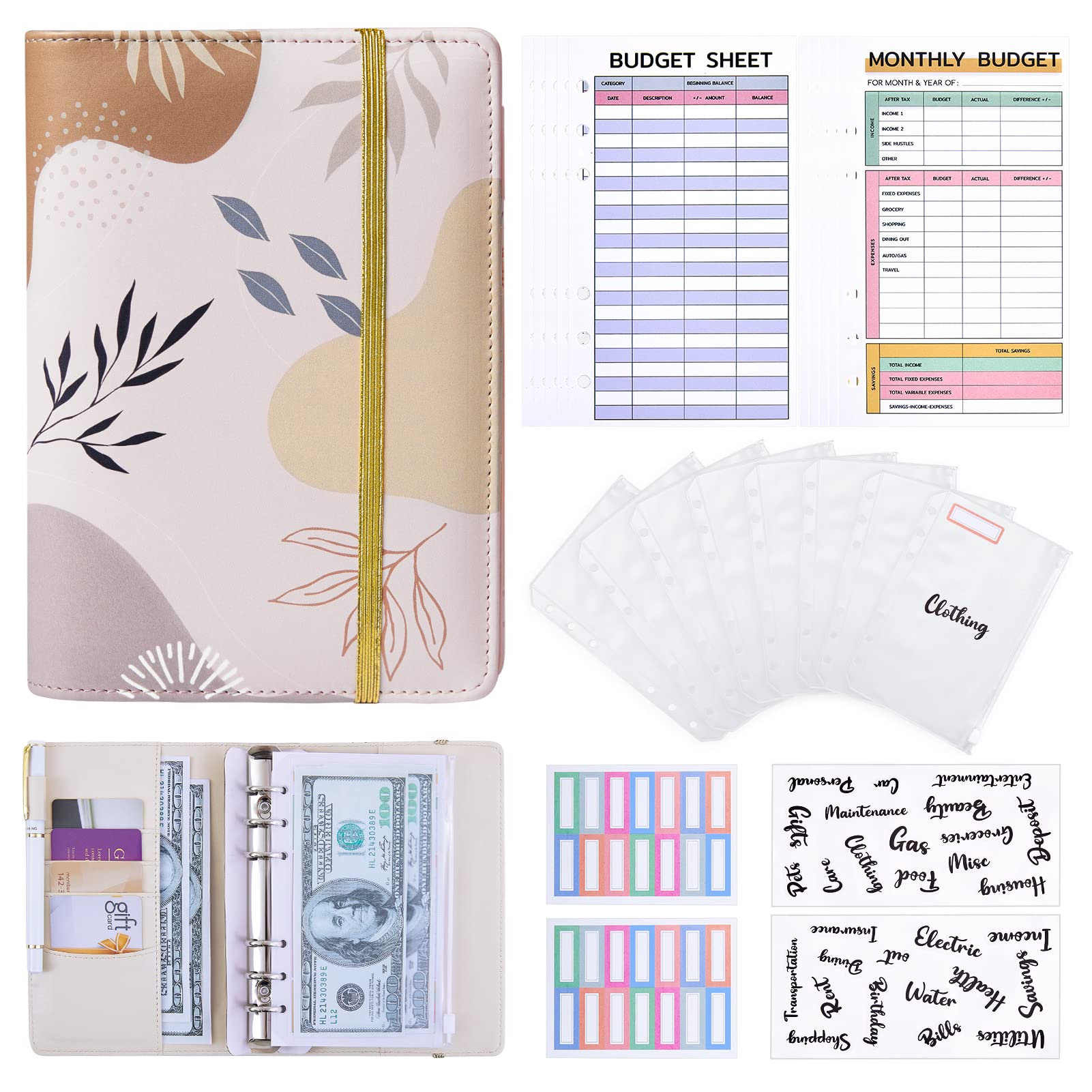 Budget Binder - Bienbee A6 Zipper Cash Envelope Organizer for Women | Money Saving Planner with Envelopes | Perfect for Cash Budgeting, Travel & Personal Finance Management