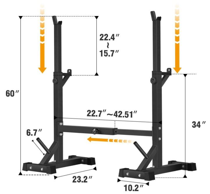 ATOMSPORT Adjustable Squat Rack Stand - 2-Piece Heavy Duty Barbell Rack for Strength Training, Bench Press & Home Gym Workouts (500Lbs Capacity) - Perfect for CrossFit, Powerlifting & Home Fitness Training