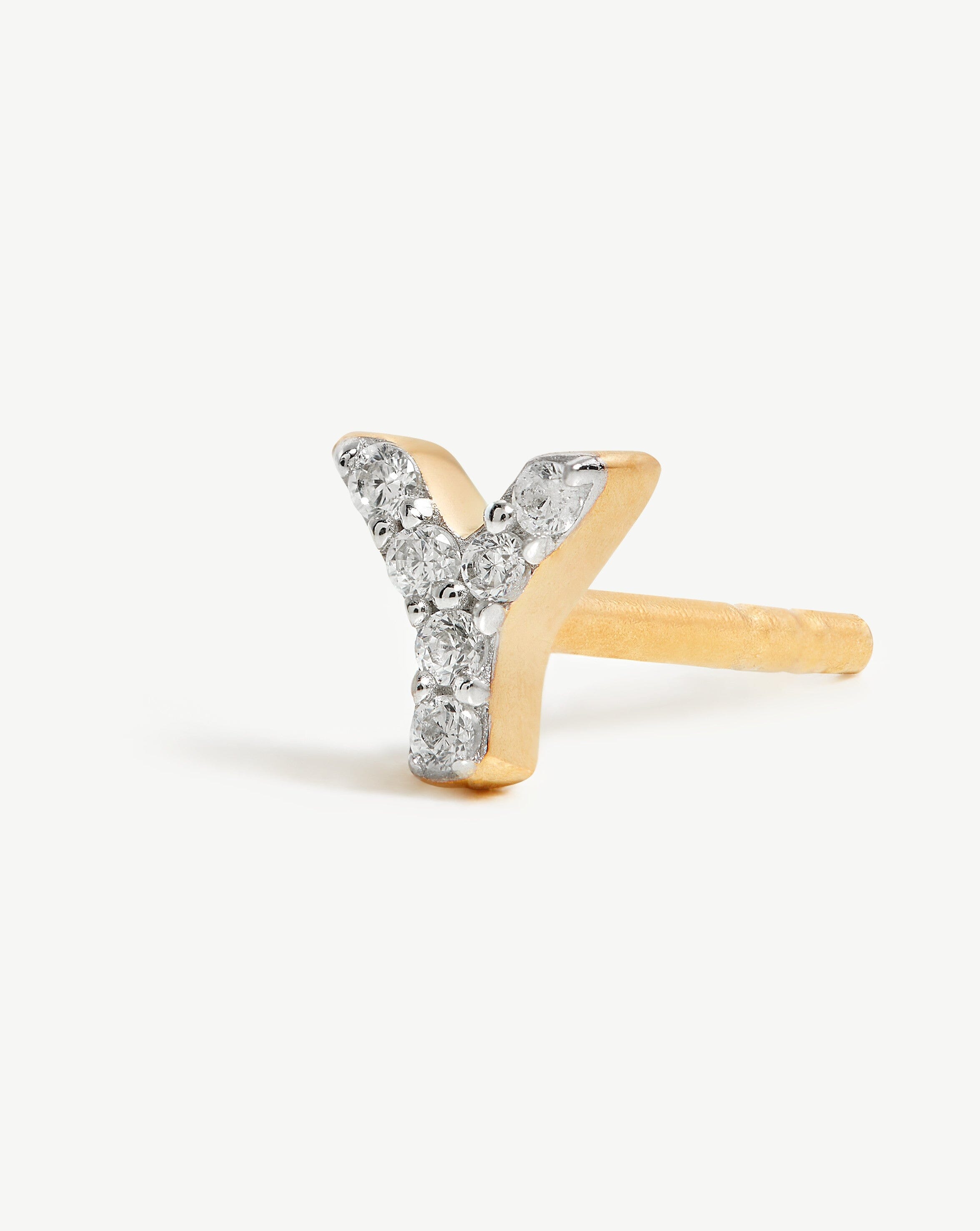 Pave Initial Single Stud Earring - 18k Gold Vermeil & Cubic Zirconia Personalized Jewelry | Elegant Gift for Women, Birthday, Anniversary, Wedding | Perfect for Everyday Wear & Special Occasions
