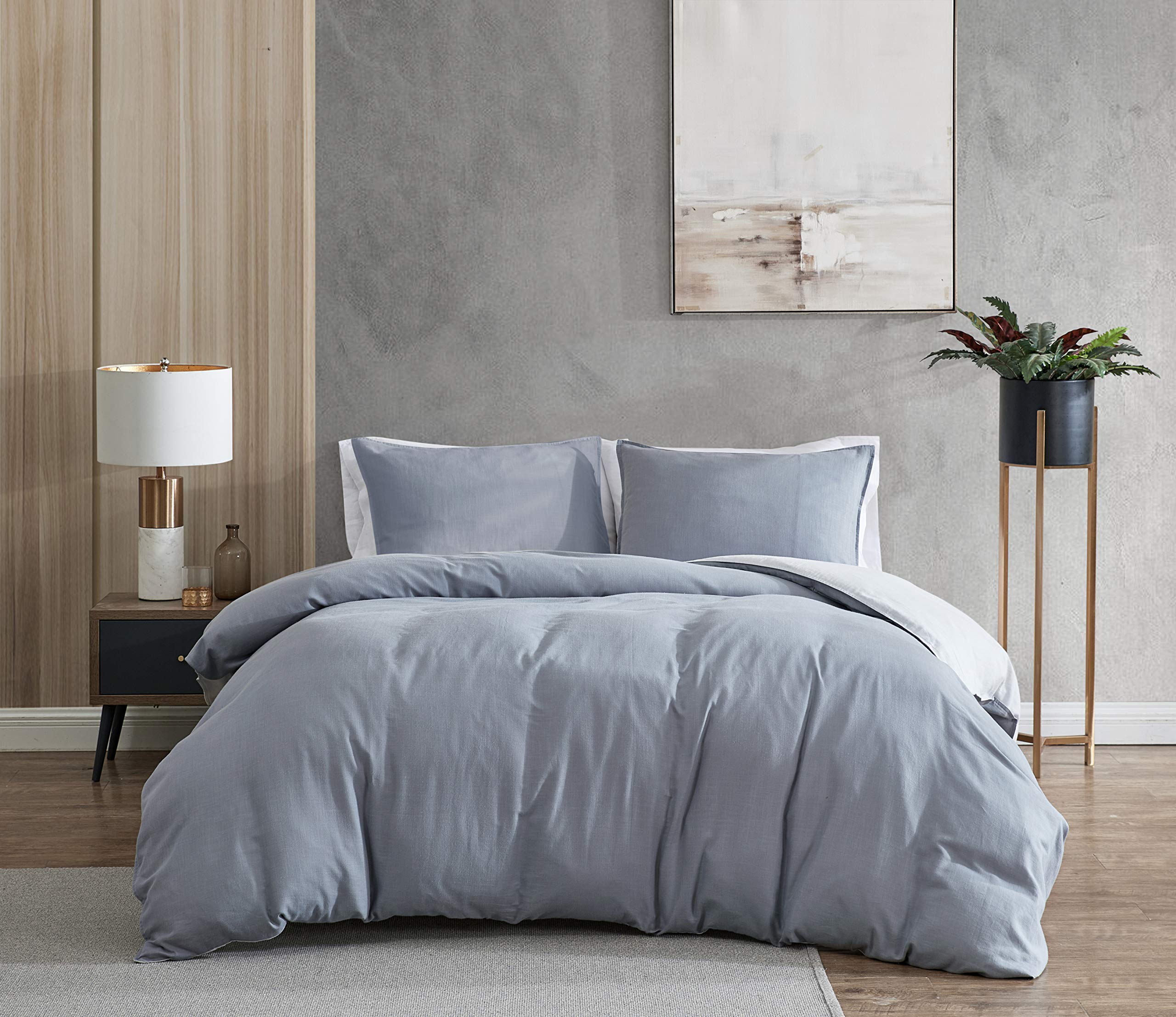 Kenneth Cole New York Queen Duvet Cover Set - Reversible 100% Cotton Bedding with Matching Shams, All Season Luxury Home Decor (Nila Grey, Queen Size) for Master Bedroom & Guest Room