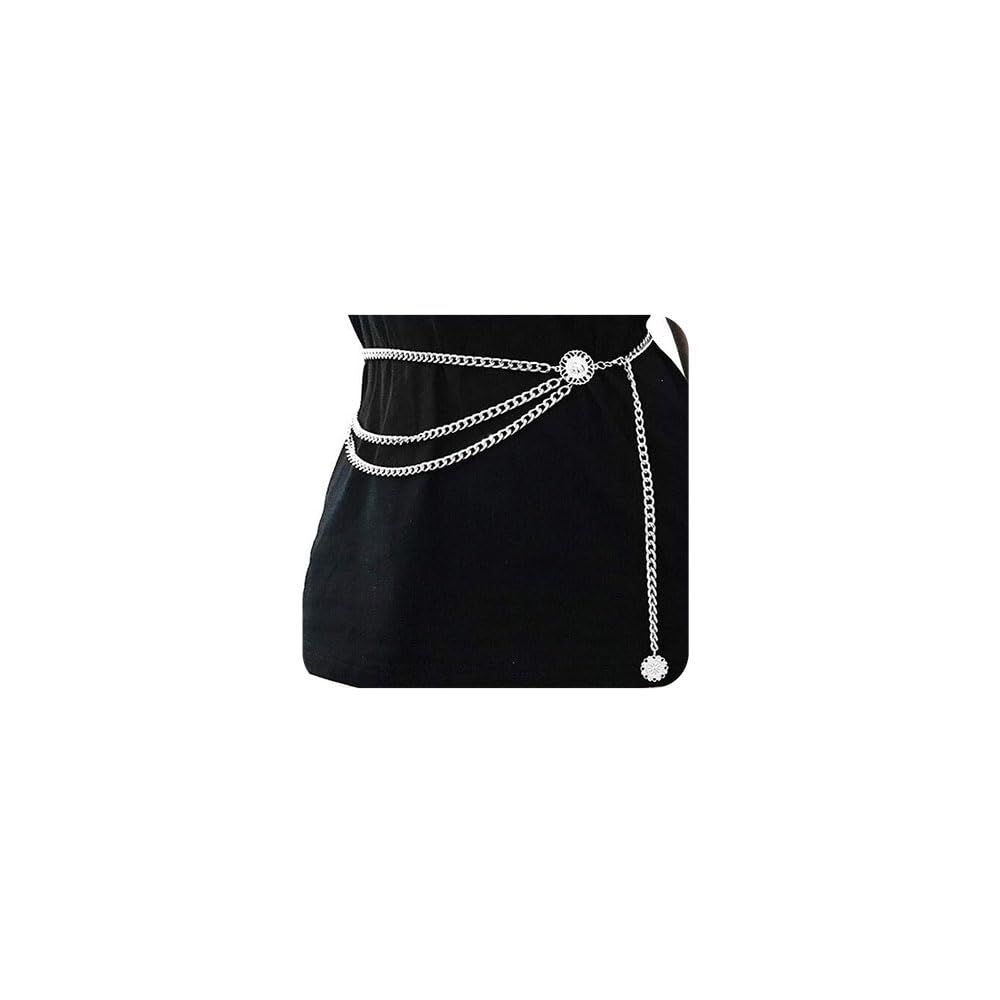 Chargances Adjustable Silver Waist Chain for Women - Elegant Body Jewelry with Disc Pendant, Perfect Belly Chain Accessory for Dresses, Jeans & Night Out Outfits | Trendy Women's Fashion Jewelry for Parties, Beach & Special Occasions