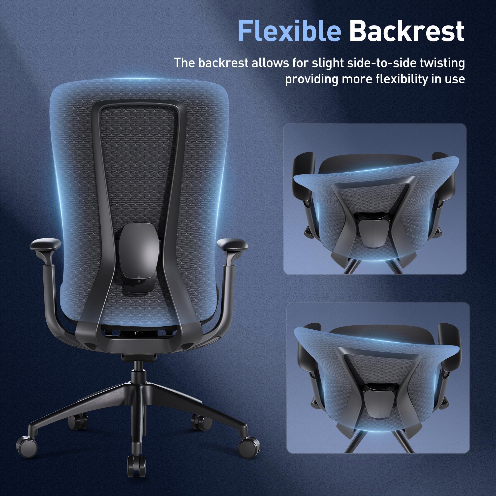**COLAMY Ergonomic Mesh Office Chair with Lumbar Support - Adjustable Backrest & Sliding Seat - Black Grey - Perfect for Home Office, Gaming & Executive Desk Work**