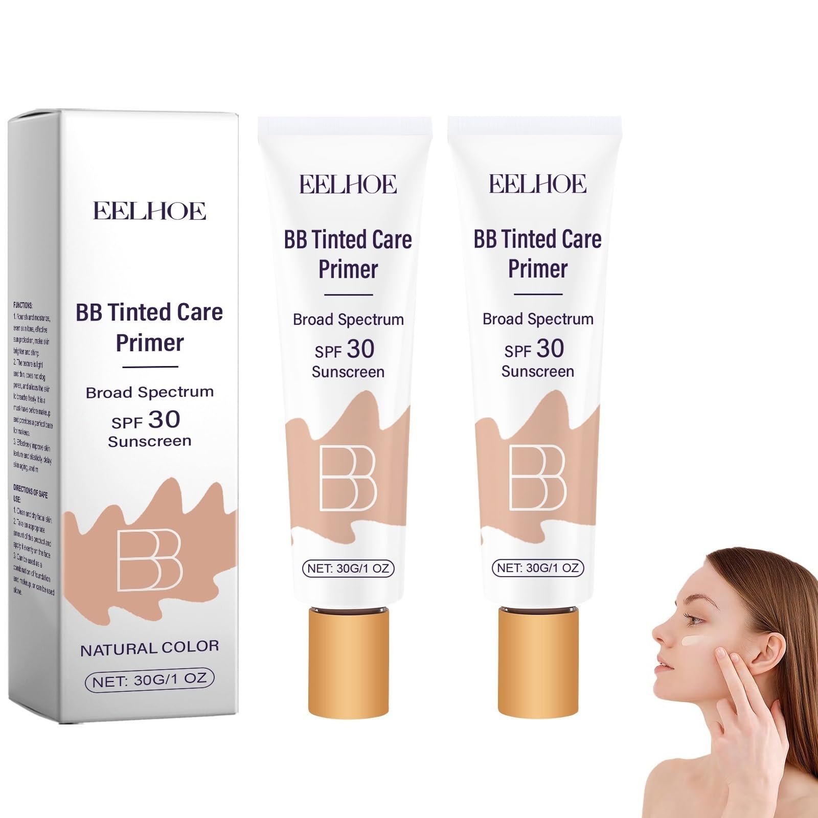 2Pcs BB Blur Tinted Moisturizer SPF 30 - Hydrating & Smoothing BB Cream with Primer, Natural Coverage for Daily Wear | Perfect for Work, Date Night & Everyday Makeup Routine