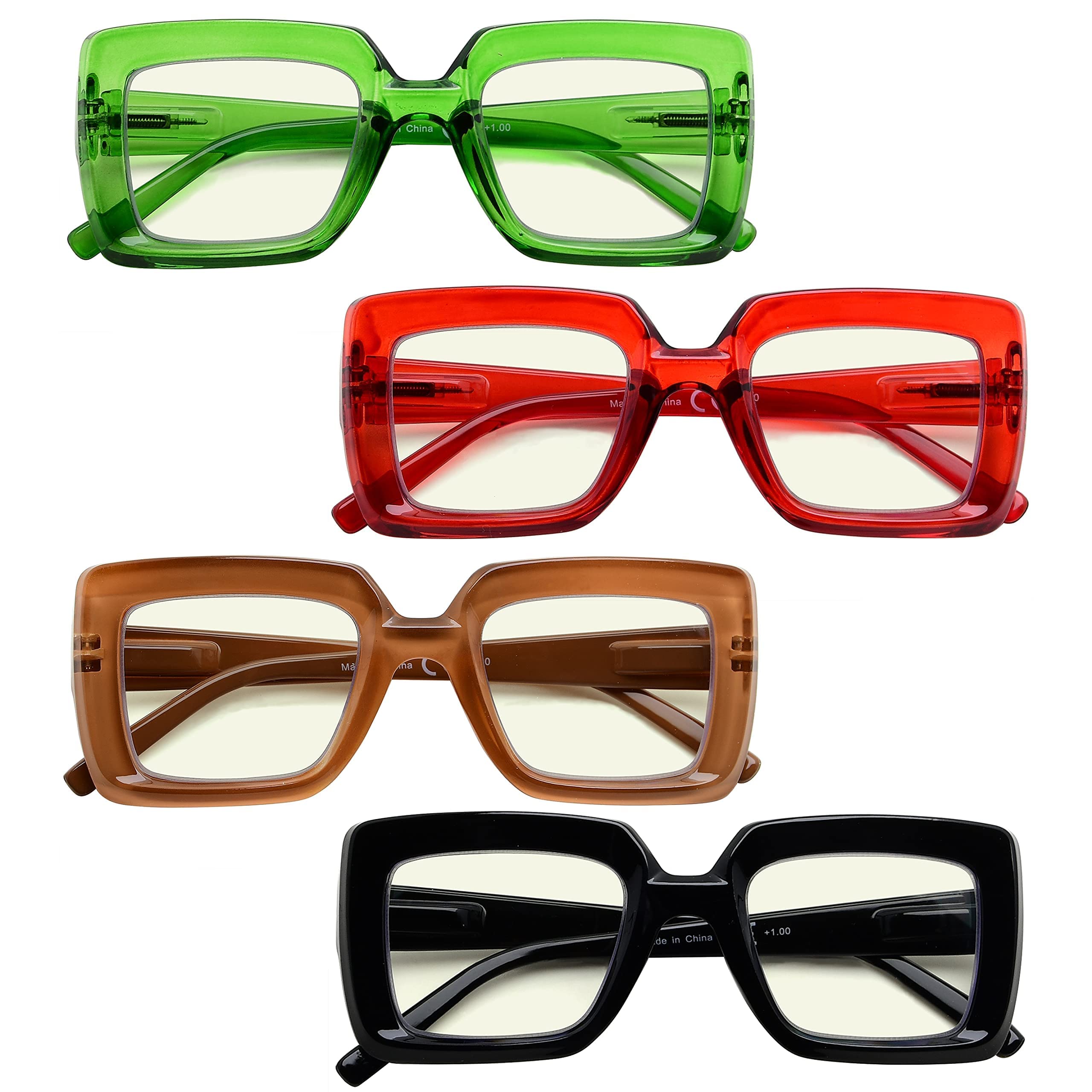 Eyekepper 4-Pack Blue Light Blocking Reading Glasses for Women, +0.75 Strength, Square Computer Glasses for Screen Time & Digital Eye Strain Relief - Perfect for Office Work, Gaming, and Online Reading