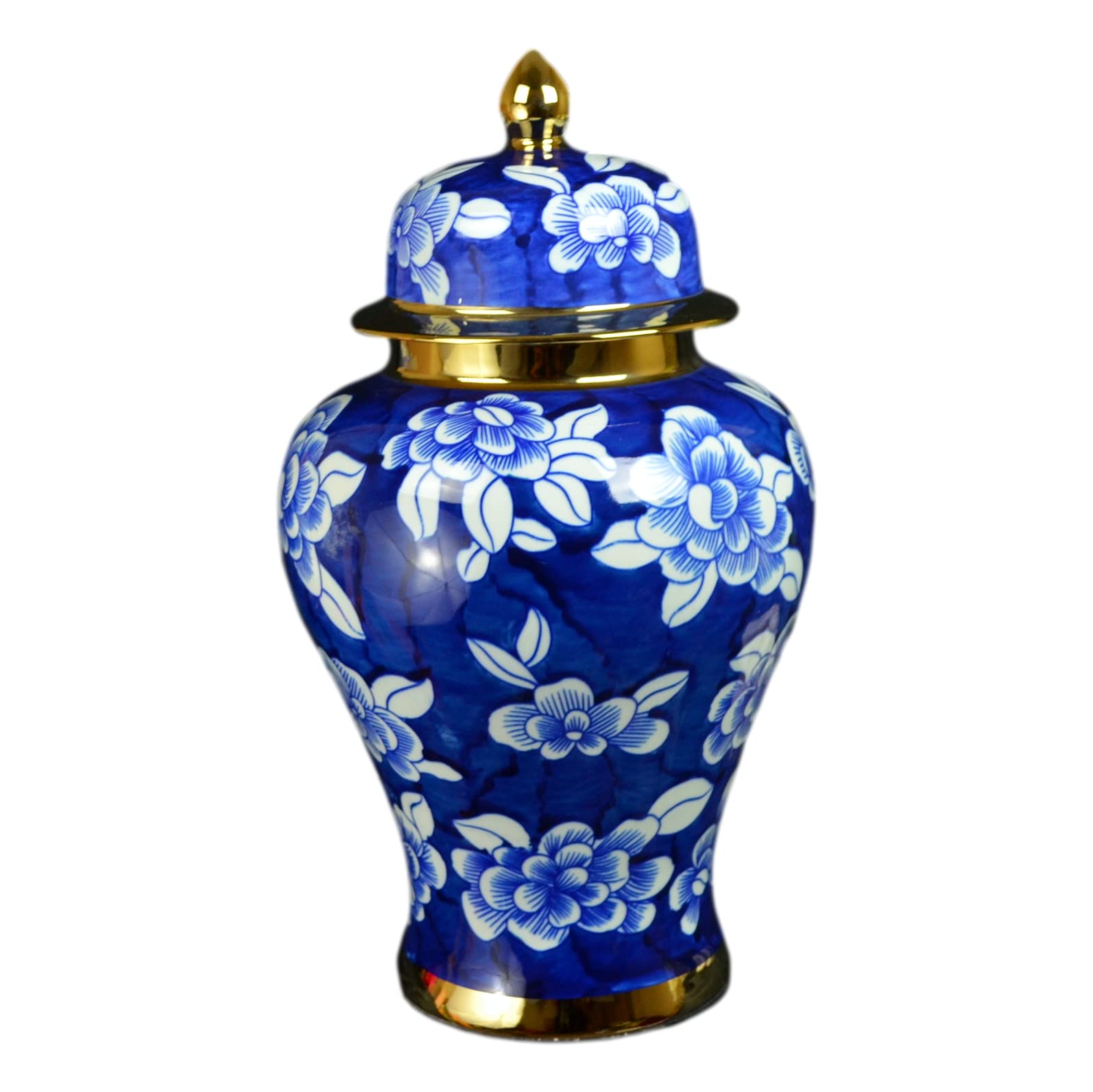 Festcool Classic Blue Floral Porcelain Temple Jars Vases with Gilt Edge - 13.5 Inch Handcrafted Jingdezhen Ceramic Vase - Perfect for Home Decor, Wedding Centerpieces & Asian-Inspired Interior Design