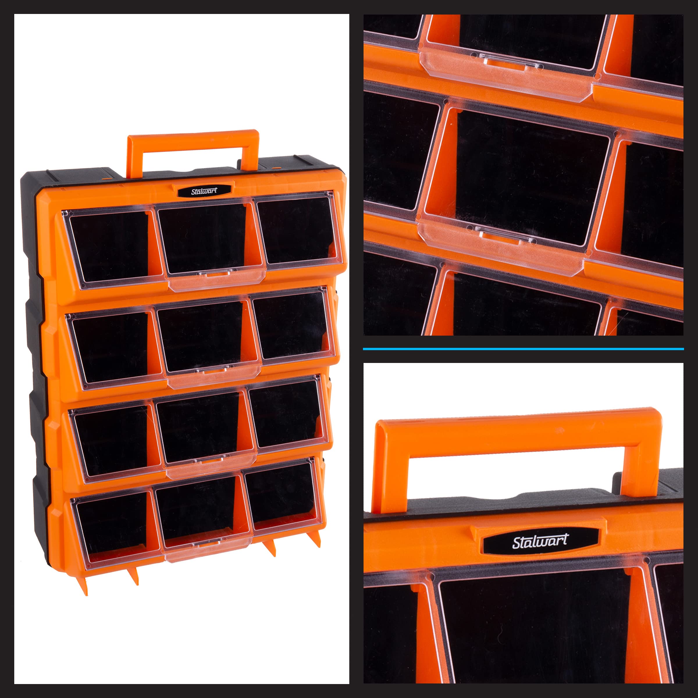 Stalwart 12-Bin Plastic Storage Drawer Organizer - Black Screw Cabinet for Hardware, Craft Supplies & Toys - Perfect for Garage, Workshop & Home Organization - Space Saving Storage Solution for DIY, Crafts & Small Parts