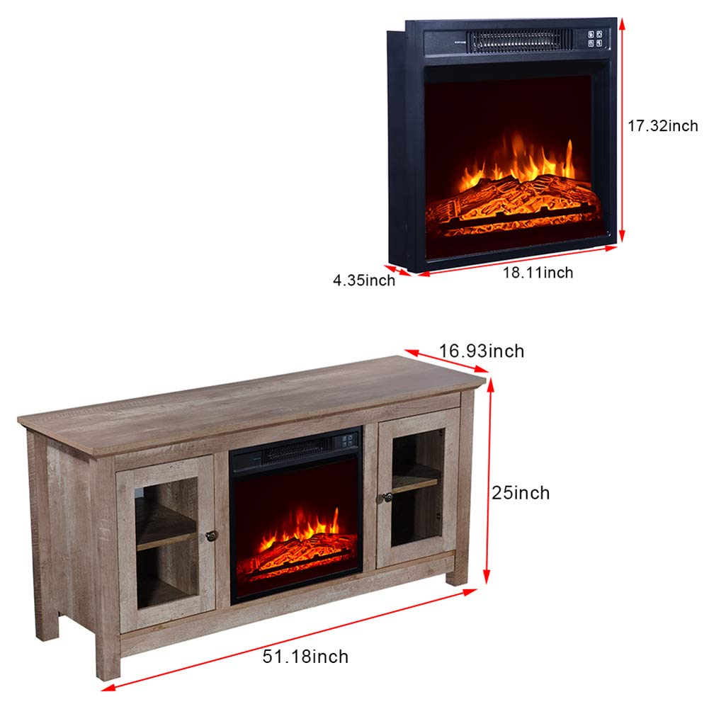 Electric Fireplace TV Stand with Remote Control - 47 Inch Entertainment Center with Overheat Protection & Storage, Log Cyan - Perfect for Living Room, Bedroom & Home Theater Setup