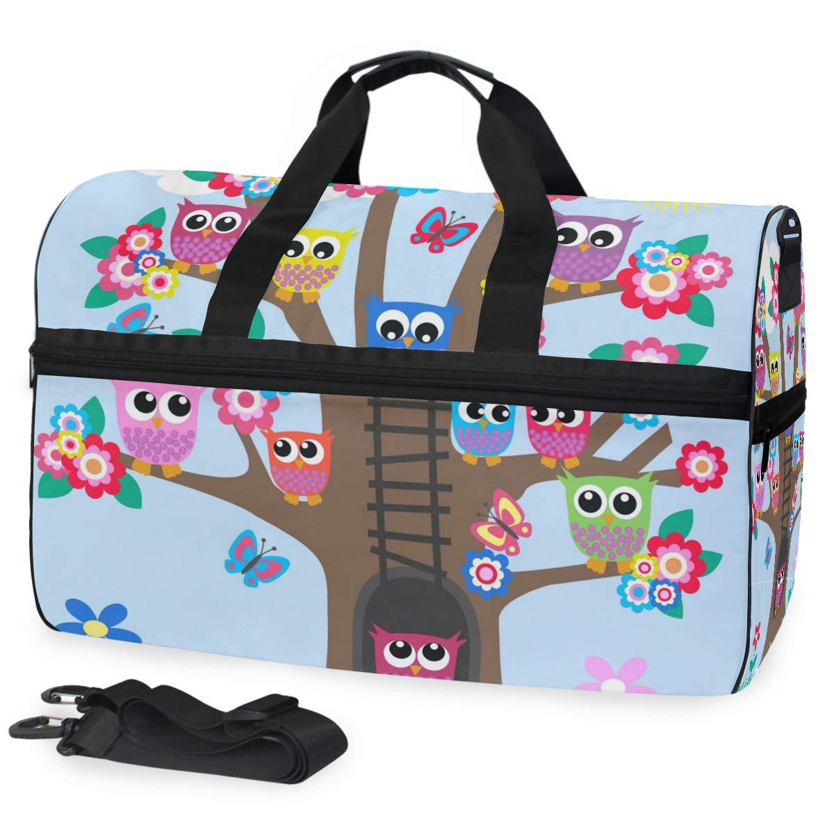 Floral Tree Butterfly Owl Travel Duffel Bag for Women & Men - Sport Gym Bag with Shoes Compartment - Overnight Weekend Bag - Perfect for Workouts, Travel & Outdoor Adventures