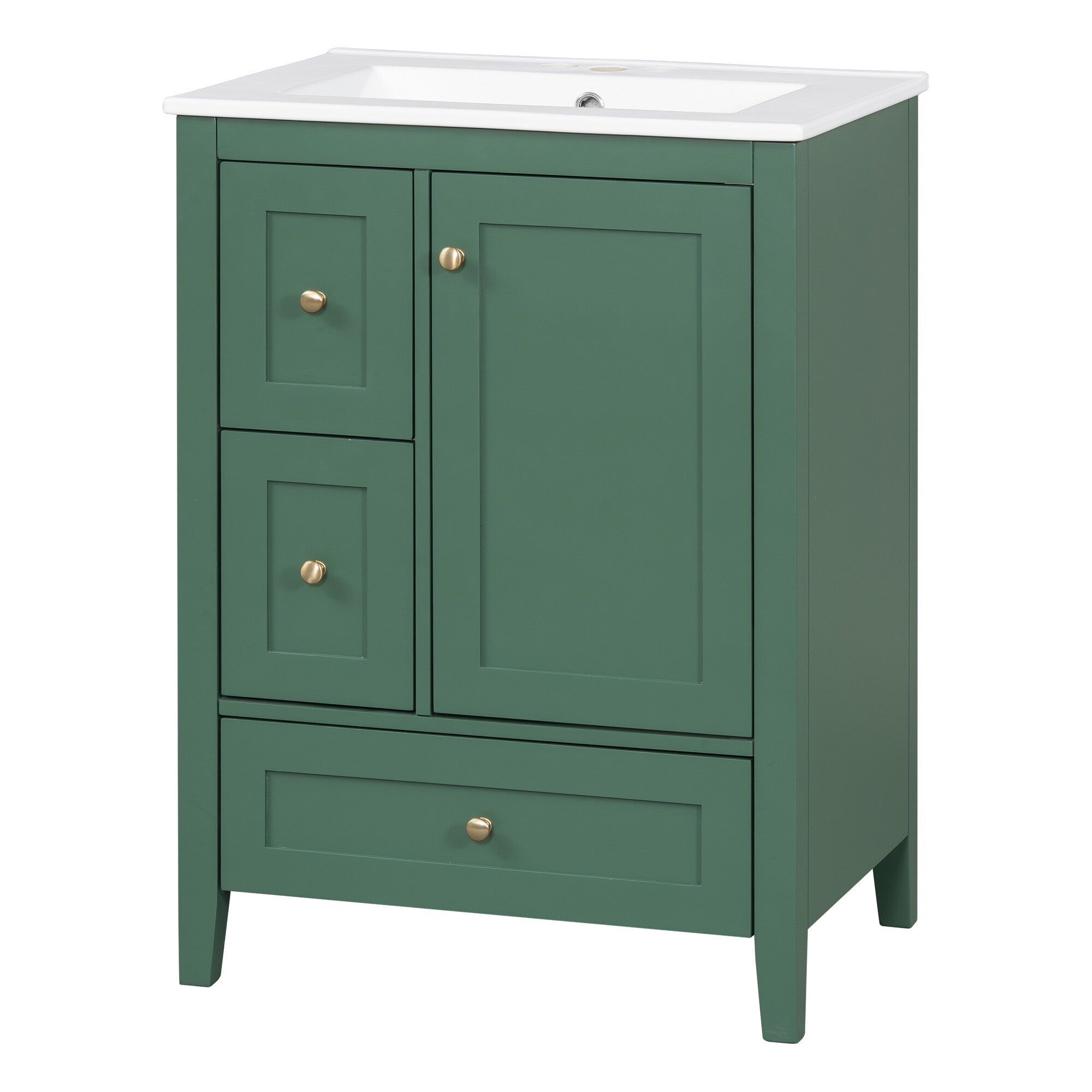 24 Inch Bathroom Vanity with Storage - Adjustable Shelf & Removable Dividers, MDF & Rubberwood Construction, Dark Green Finish for Modern Bathroom Decor