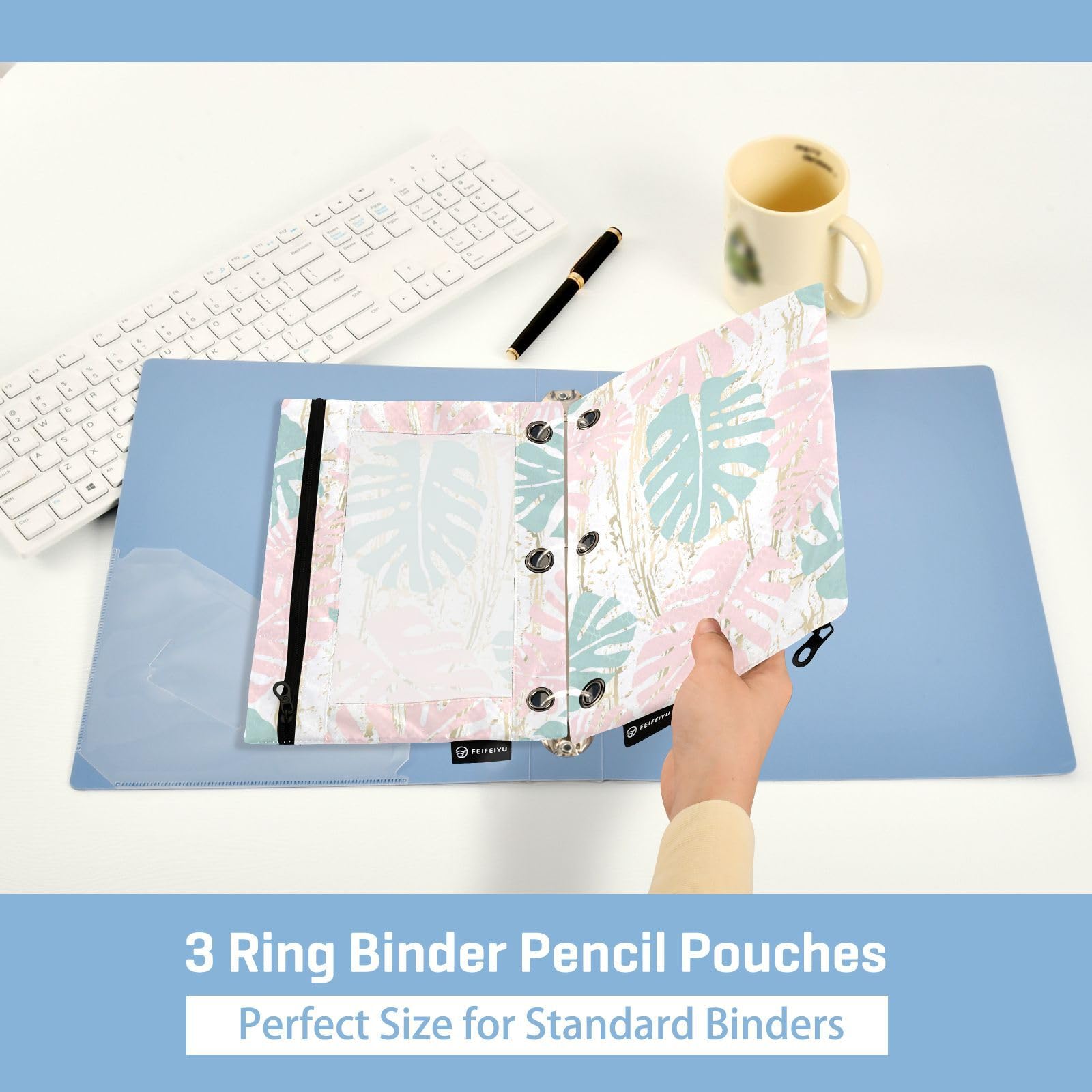 Gredecor 2-Pack Tropical Floral Pastel Pink & Mint Gold Zipper Pencil Pouch - 3-Ring Binder Organizer for School, Office, College Supplies | Clear Plastic Pencil Case for Binders, Notebooks & Backpack Organization