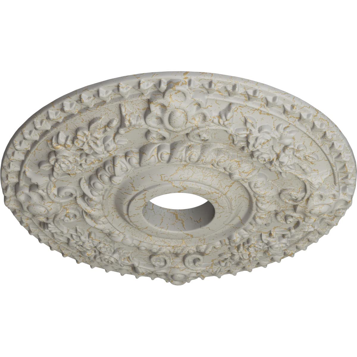 Ekena Millwork 18 Inch Rose Ceiling Medallion - Hand-Painted Pot of Cream Crackle Finish - 18
