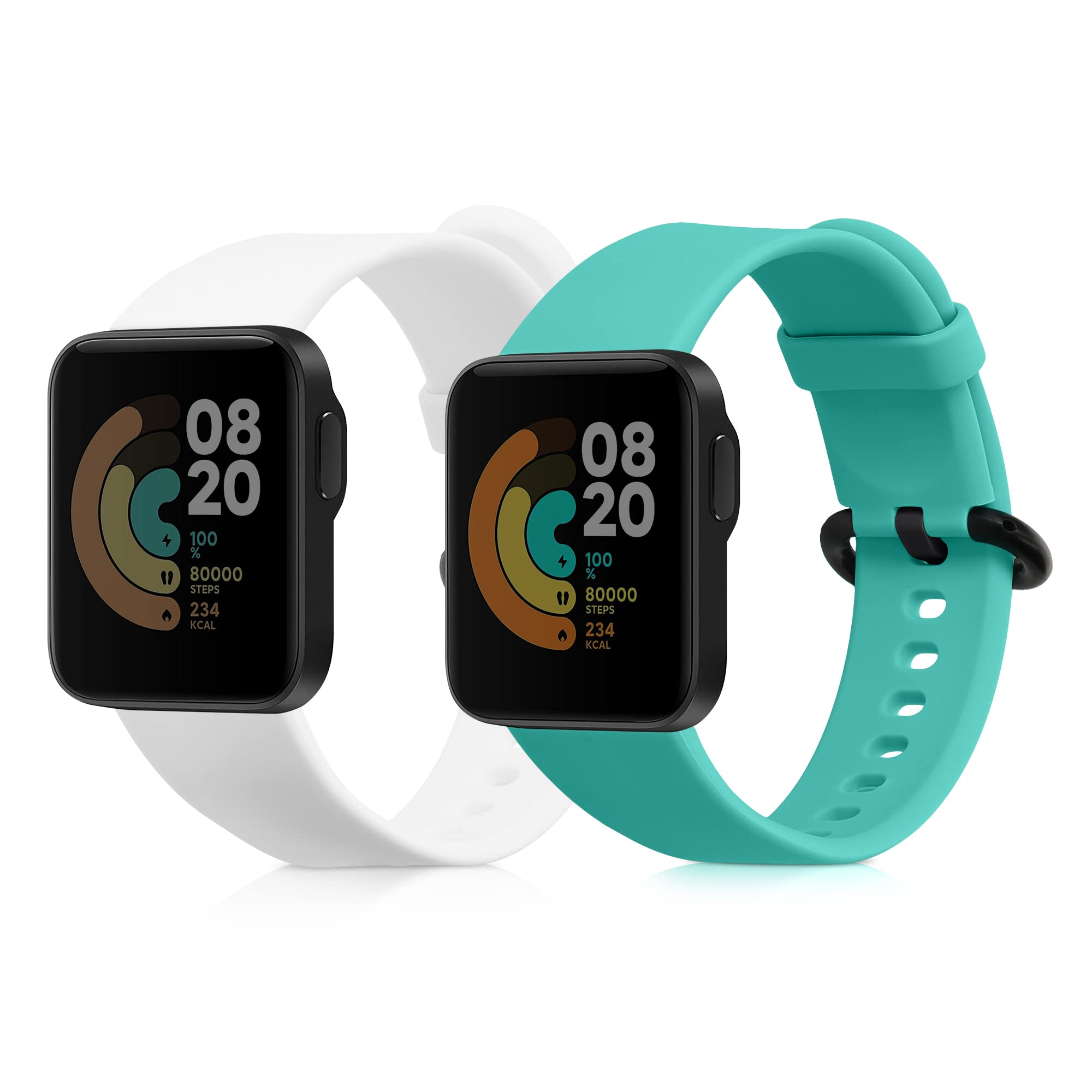 kwmobile 2-Pack Silicone Replacement Watch Bands Compatible with Xiaomi Mi Watch Lite & Redmi Watch - Soft Breathable Strap in White & Mint Green - Perfect for Workouts, Running & Daily Wear