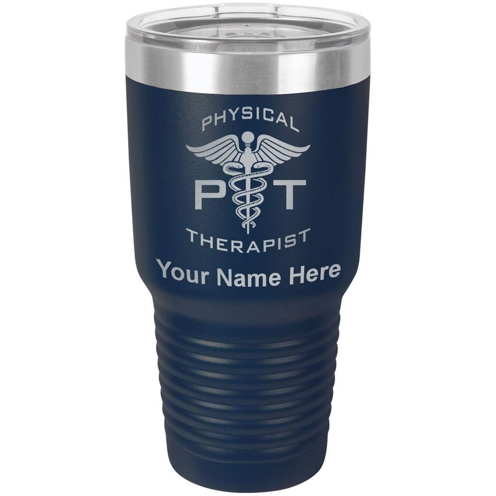 LaserGram 30oz Vacuum Insulated Stainless Steel Tumbler Mug with Personalized Engraving - Keeps Drinks Hot/Cold for Hours - Perfect Gift for Physical Therapists, Nurses & Healthcare Workers (Navy Blue) - Ideal for Work, Gym, Travel & Outdoor Activities