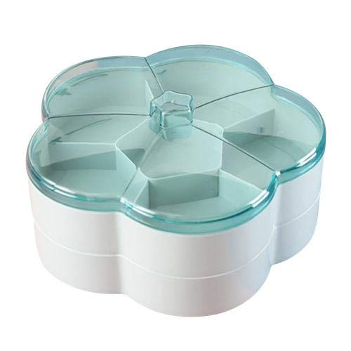 2-Tier Plastic Fruit Basket with Lid - Flower Shape Snack Storage Container for Candy, Nuts, Fruits | Blue Snack Serving Dish for Parties, Picnics & Home Organization