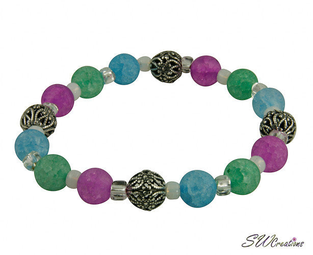 Ocean Crackle Quartz Stretch Beaded Bracelet for Women - Healing Crystal Energy Jewelry for Meditation, Yoga & Spiritual Wellness