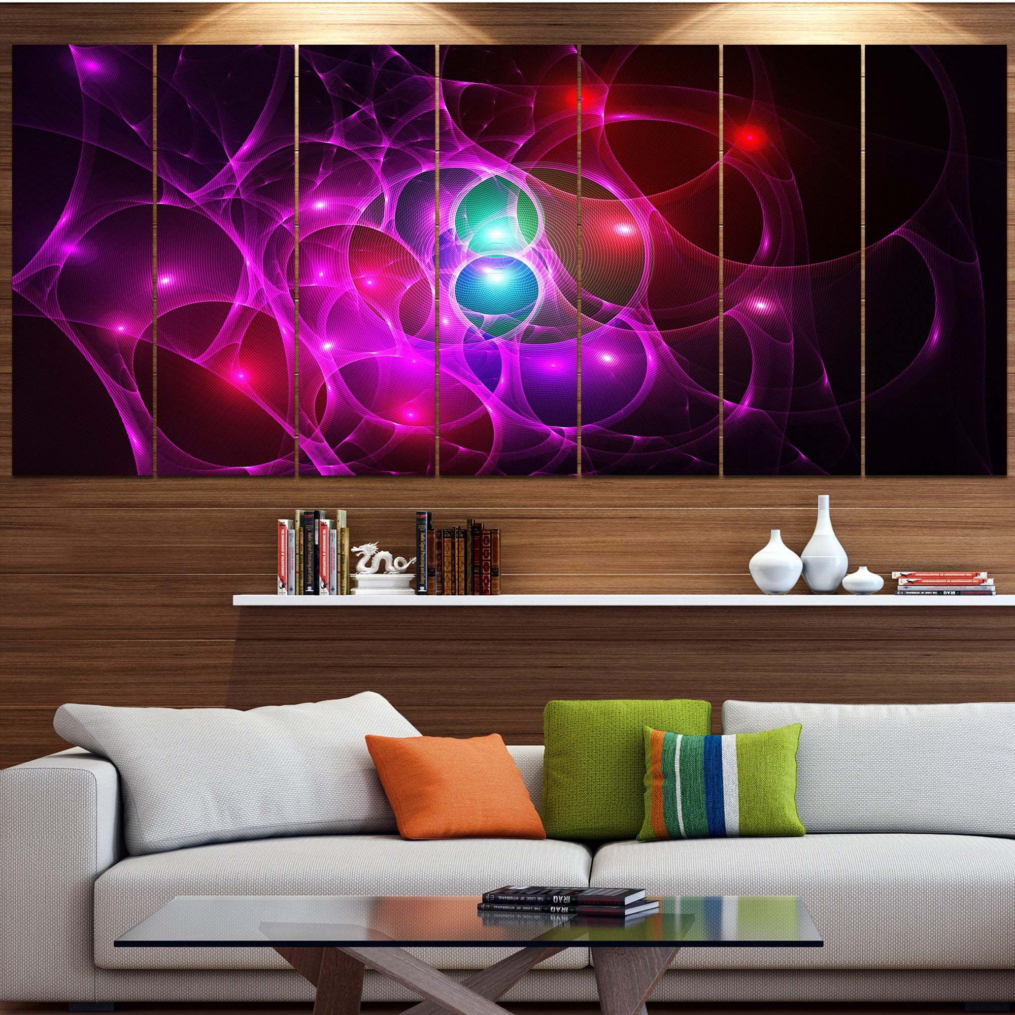 DESIGN ART 'Pink Glowing Bubbles Time' Abstract Wall Art Canvas - 60x28 Inches, 5-Panel Modern Painting for Living Room, Bedroom & Office Decor | Ready to Hang
