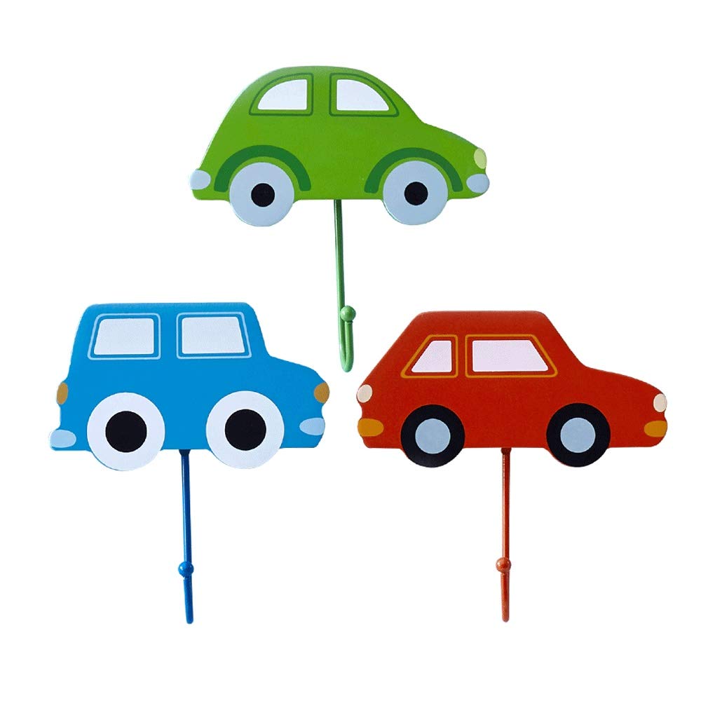 Slivy 3-Piece Cartoon Wooden Car Wall Hooks for Kids - 6.49