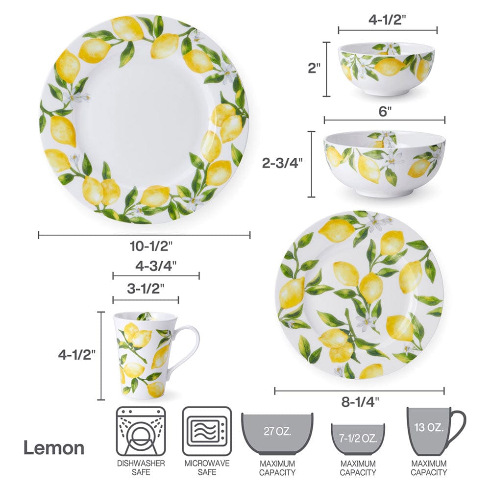 40-Piece Lemon-Themed Dinnerware Set - Service for 8 - Modern Porcelain Tableware for Family Dinners, Parties & Restaurant Use