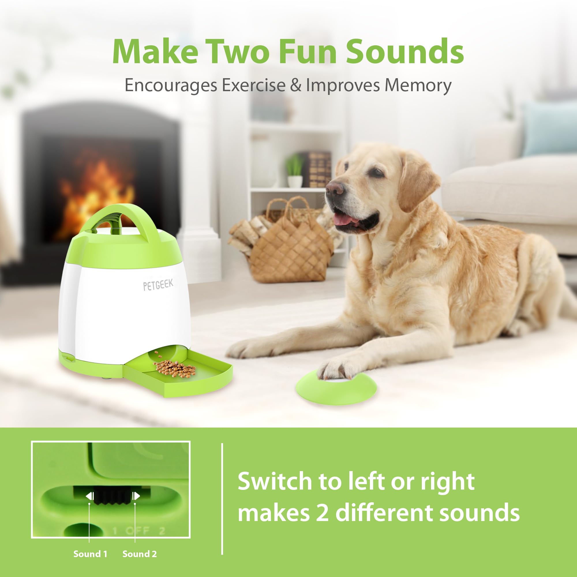 PETGEEK Automatic Dog Treat Dispenser - Interactive IQ Training Toy with Remote Control, Electronic Puzzle Feeder for Dogs, Dual Power Supply (Green) - Perfect for Boredom Relief & Mental Stimulation at Home or Travel