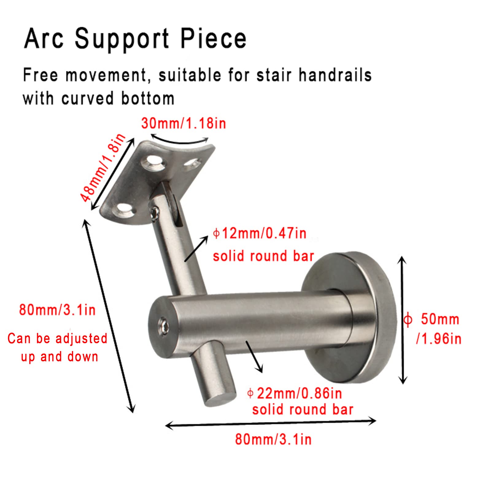 Stainless Steel Stair Handrail Brackets - Height Adjustable Wall Mounted Bannister Support with Screws (5 Pack) - Perfect for Indoor/Outdoor Staircases, Balconies, and Elderly Safety Rails